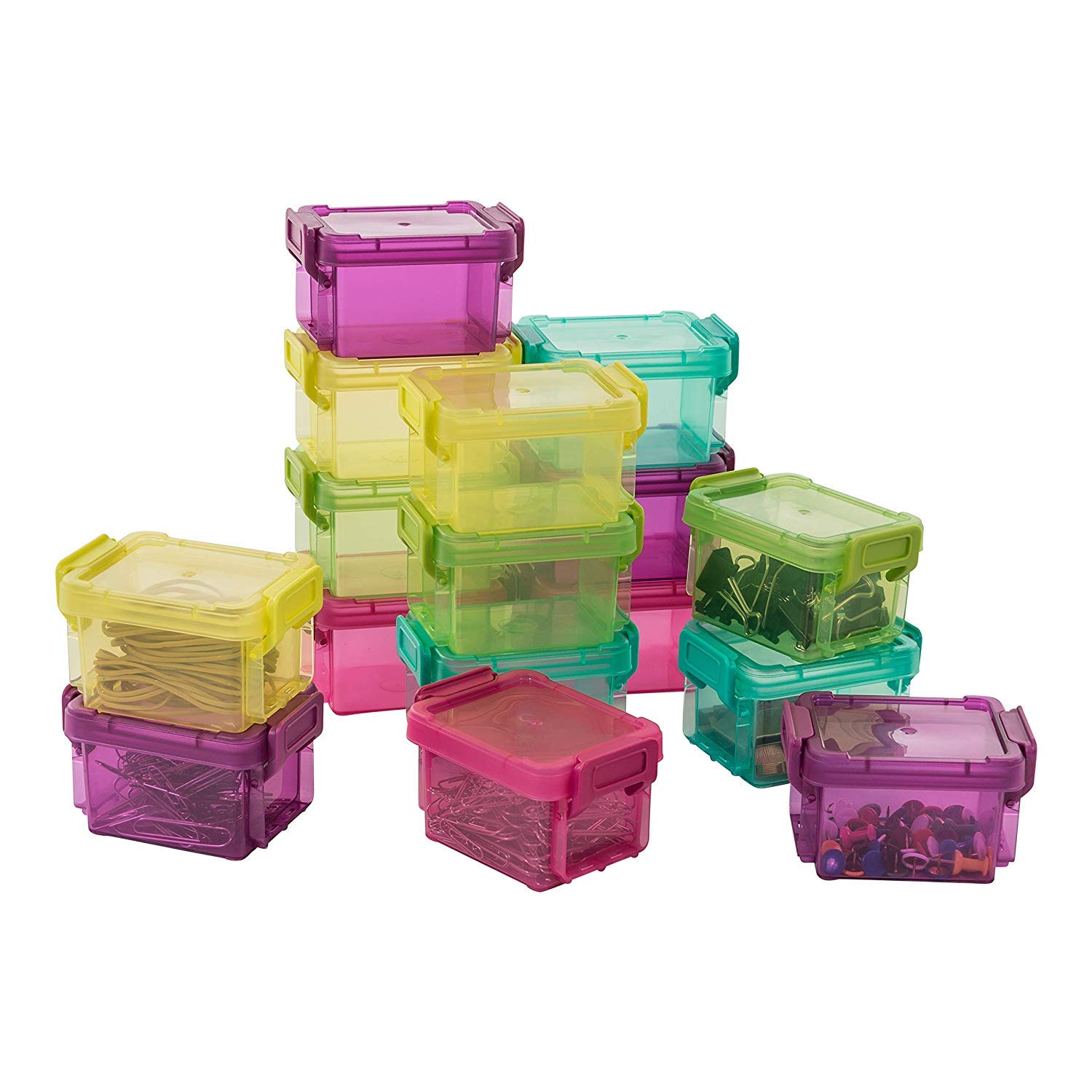 Buy Iris Ohyama, Set of 16 small stackable storage boxes with clip lids