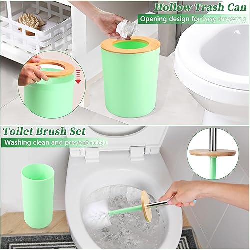 Miniatura 3 de SLDIYWOW Juego de 9 accesorios de baño de color verde, juego de baño verde claro con bandeja, dispensador de jabón, soporte para cepillos de