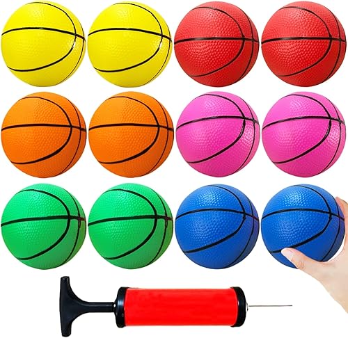 Miniatura 1 de Dshengoo 6 mini pelotas de baloncesto de juguete de 5 pulgadas, colorido baloncesto inflable de goma con bomba para niños pequeños, piscina, aro de