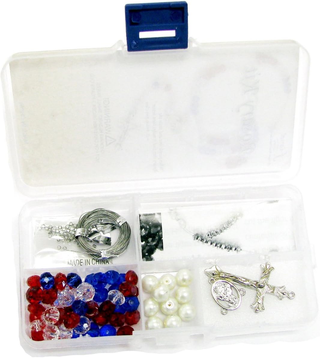 Linpeng International Inc Crystal & Pearl Rosary Bead Kit-Red, White & Blue Crystals W/Pearls
