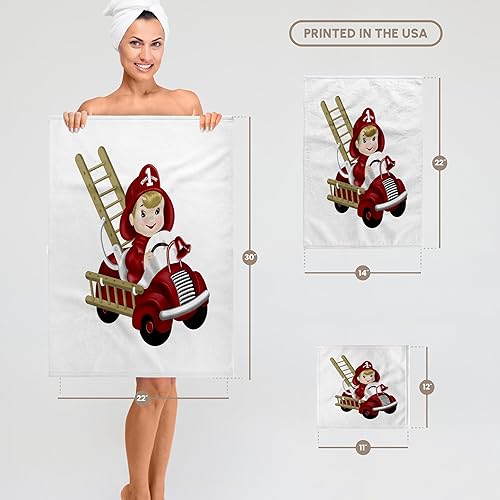 Miniatura 5 de 3dRose Lindo camión de bomberos con ilustración de bombero de niño pequeño - Toallas (twl-267643-3)