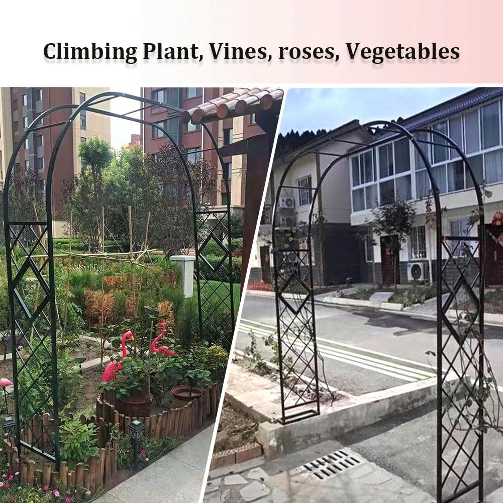 Arco da giardino in metallo resistente per piante rampicanti, pergolato in ferro nero antiruggine, arco decorativo per esterni, dimensioni regolabili da 1,4 m a 3,7 m, per giardino paesaggistico