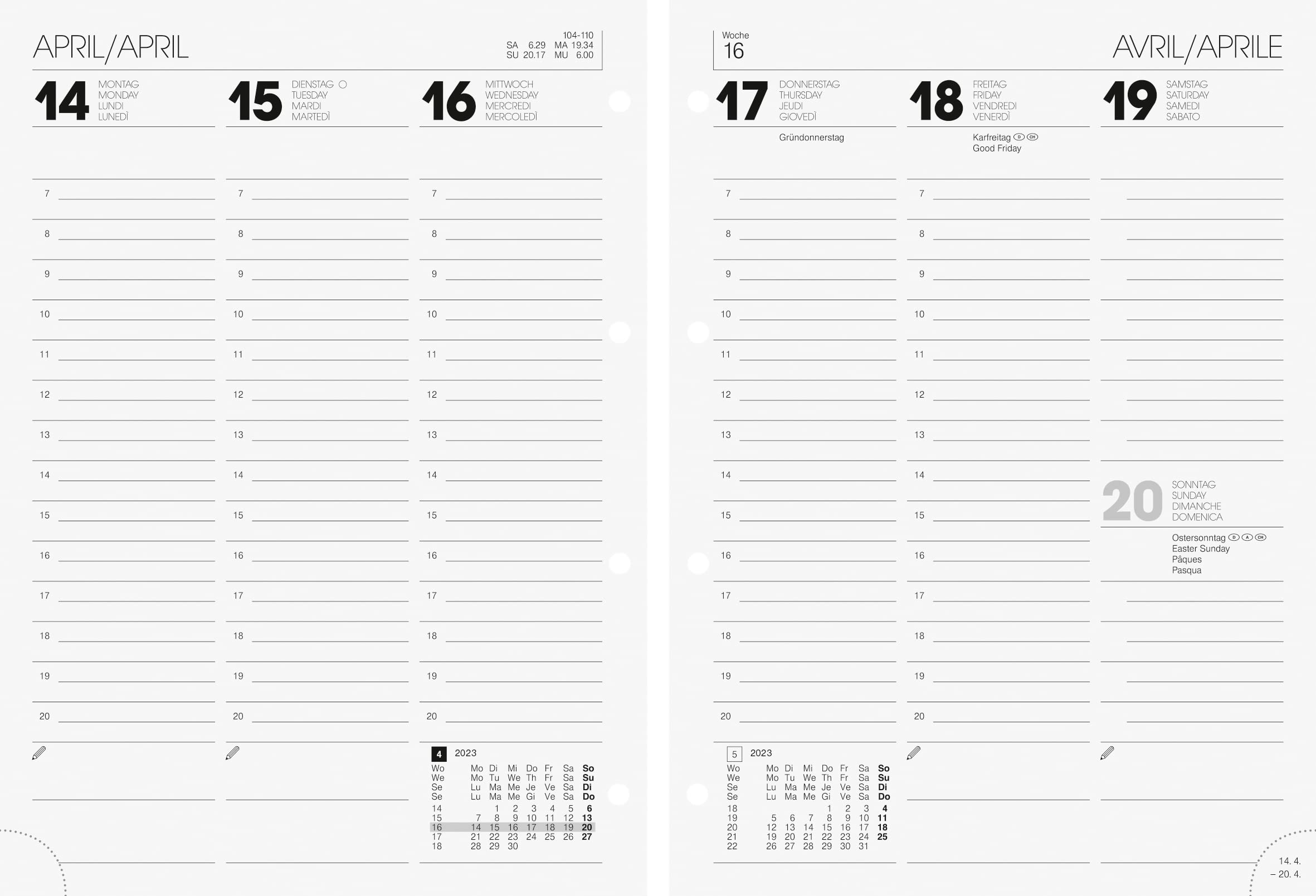 Calendario Semanal BRUNNEN Modelo 796 2023 - Hojas 14.8x20.8 Cm, Planificador De Repuesto, Vista Semanal 2 Páginas