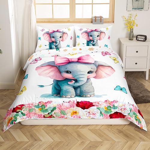 Miniatura 3 de Erosebridal Funda de edredón de elefante para niñas, funda de edredón de animales lindos tamaño King para niños pequeños, decoración de dormitorio,