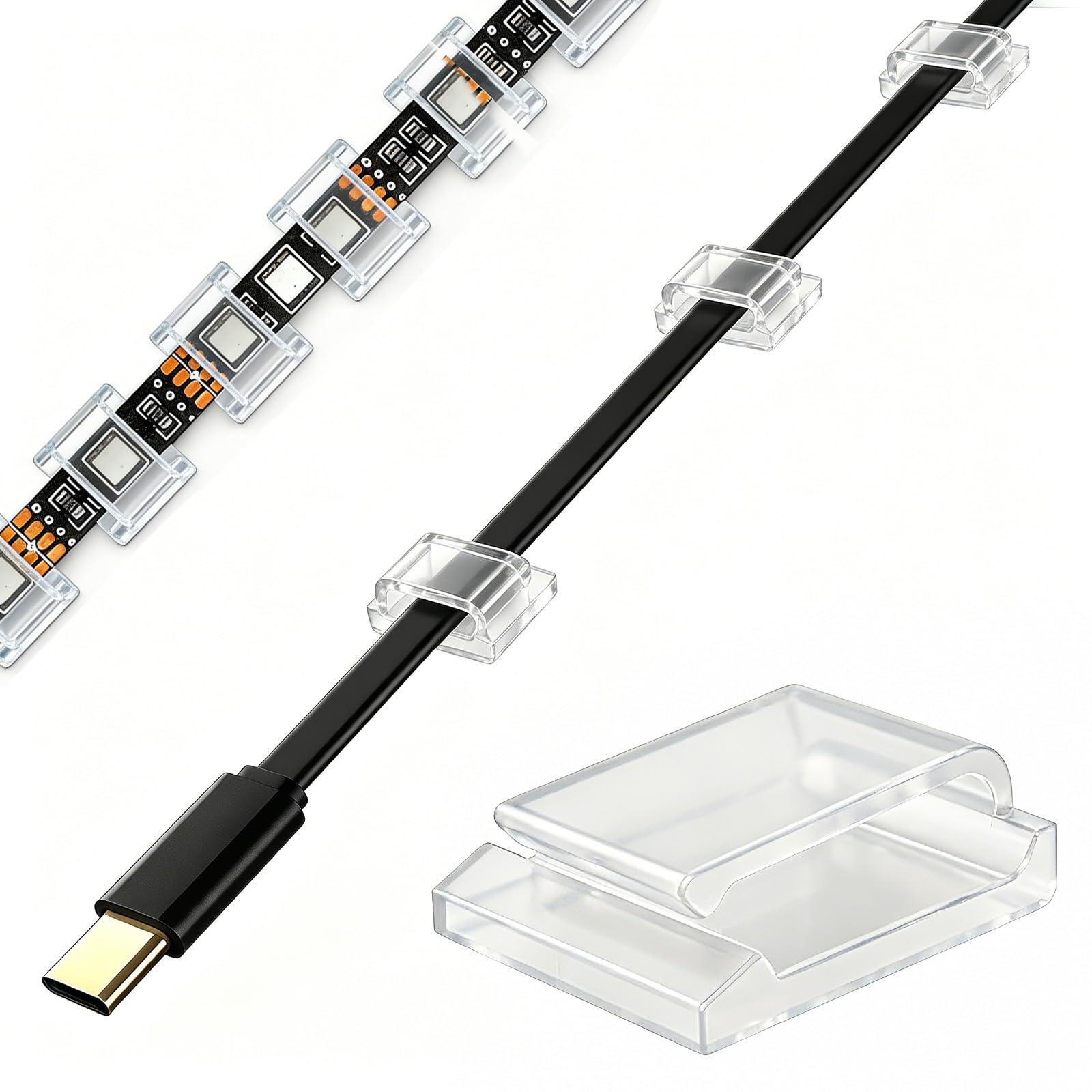 KLJ Led Streifen Halterung kabelhalter selbstklebend Schwarz 50 Pack,Breite ≤10 mm Led Strip Streifen Befestigung,Für Büro, Zuhause / Cat6 / Cat7 / LED Streifen /