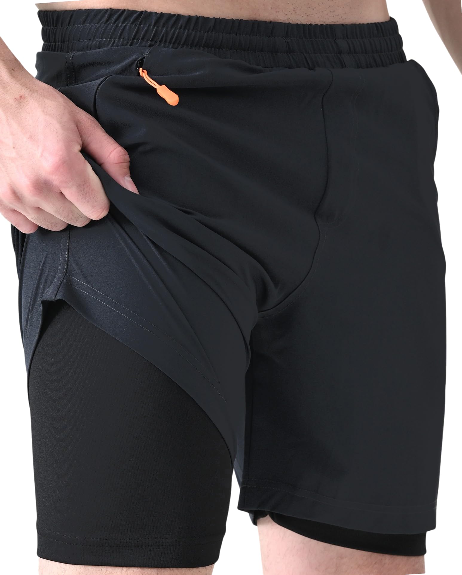 Men's Nylon Blend 2 in 1 Quick Dry Short with Concealed Zipper Pocket and Elastic Waistband Closure | Short Pant for Men-image-40