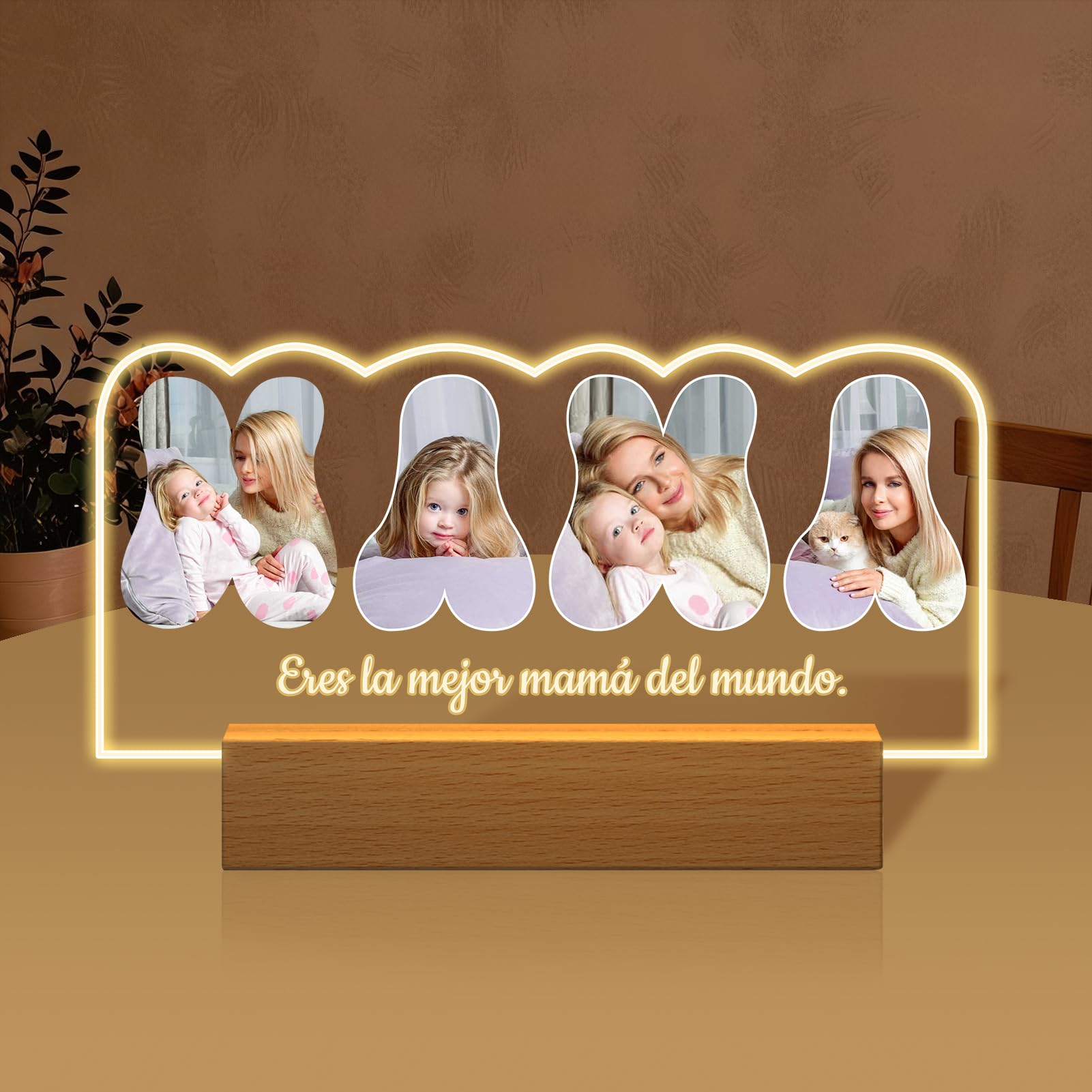 HOBULL Regalo Dia de la Madre para Mamá, Regalos Madre Luz Cuadro Mama Personalizado con Foto, Lámpara Personalizada Regalos Originales para Madres, Ideas Regalar Mamá Mujer Cumpleaños