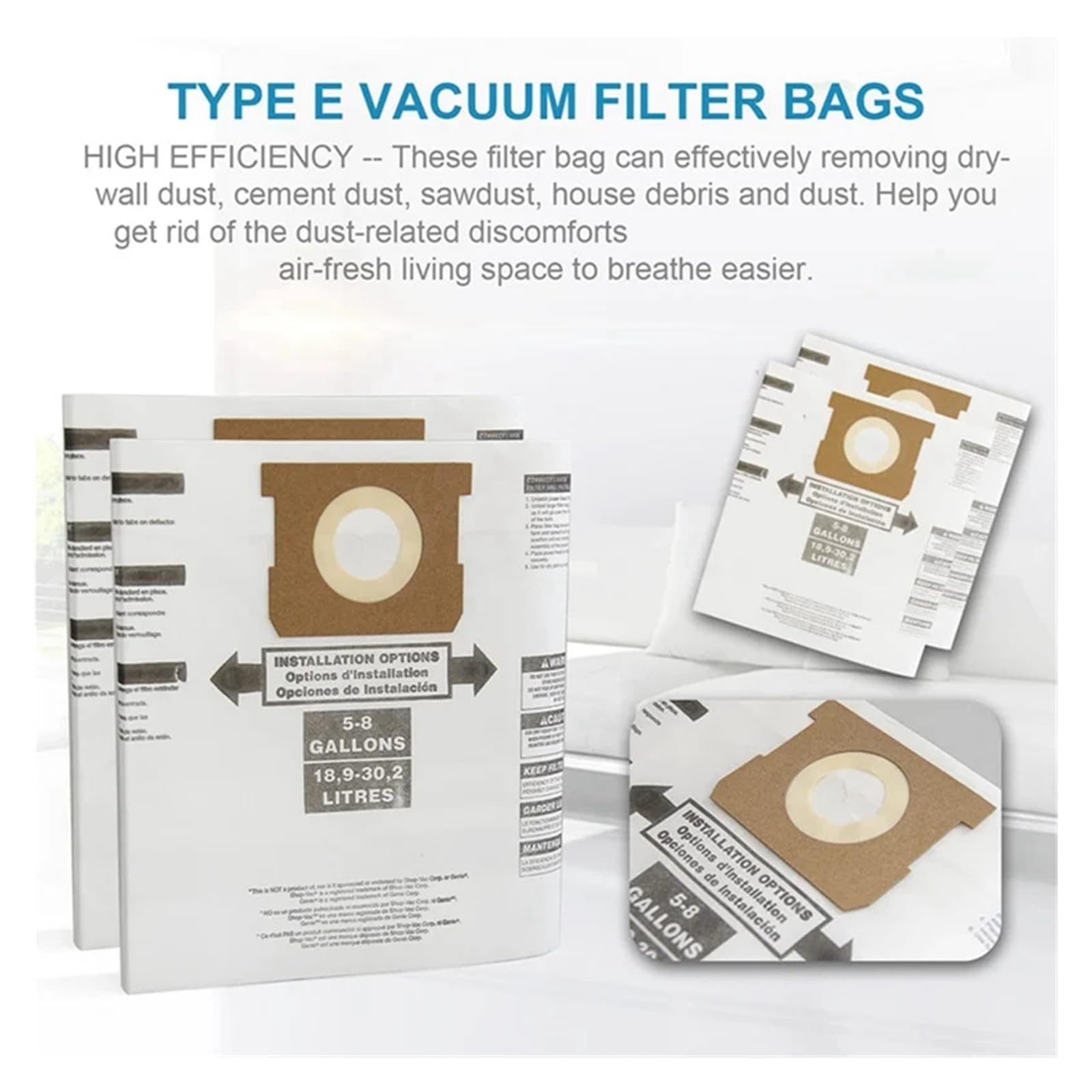 Lot De 7 Sacs À Poussière Universels For Aspirateurs Secs De 5 À 8 Gallons, Compatibles Avec Les Aspirateurs D'atelier De 5 À 8 Gallons, Compatibles Avec Les Sacs À Poussière Ridgid Et VF, Remplacemen