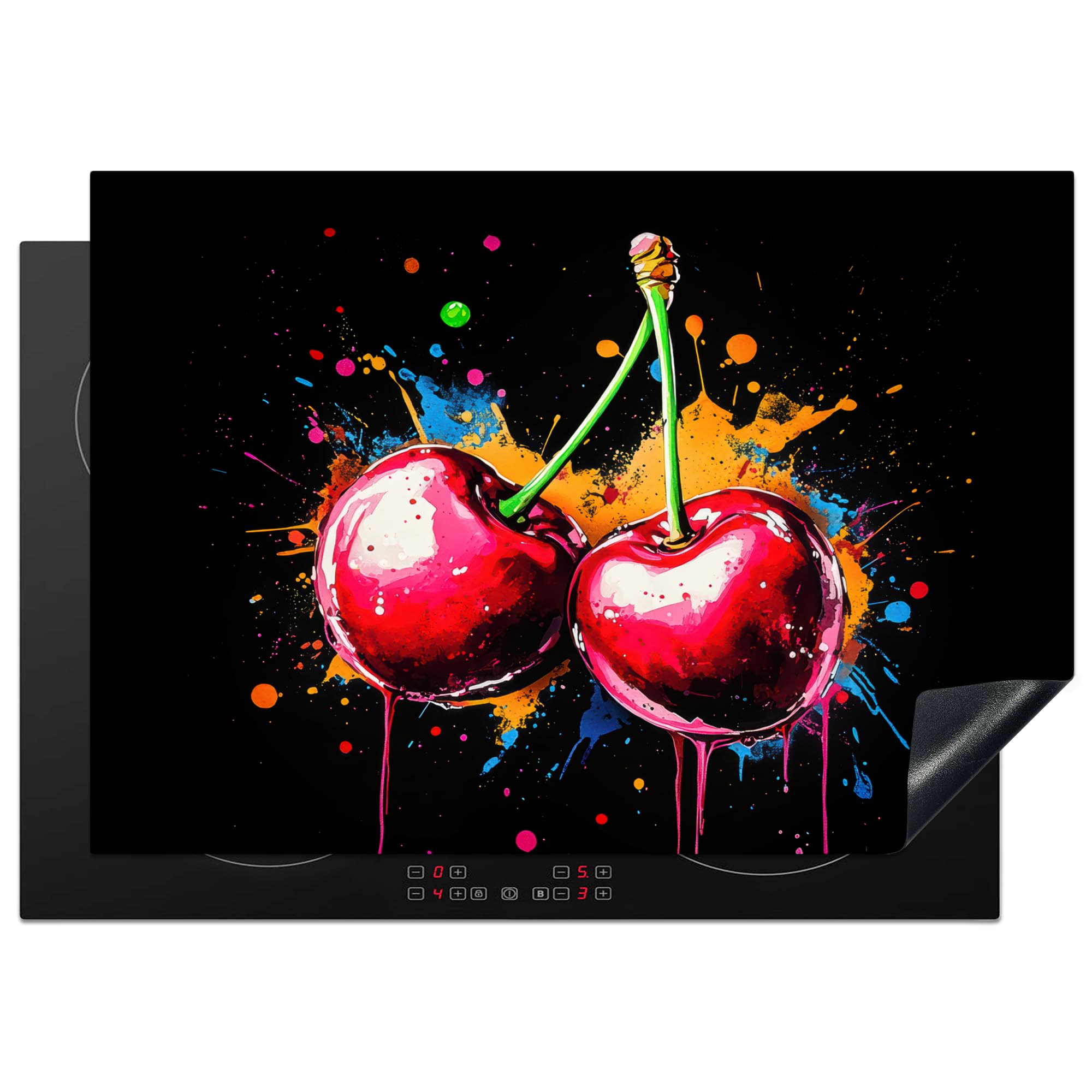 KitchenYeah© Induction Hob Cover Protector Mat 20.5"x29.5" / 75x52 cm Kitchen Universal Ceramic Covers for Electric Cookers Vinyl Cherries - Fruit - Graffiti - Paint - Abstract - Modern