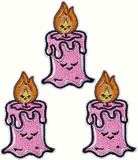 U-Sky Sew or Iron on Embroidered Patches | Adorable Pink Candle with Smiling Flame Face | Whimsical Animated Design | DIY Crafters Kids Teens | Clothing Jeans Jackets Backpacks | 2.5"x1.5" 3PCs Pack