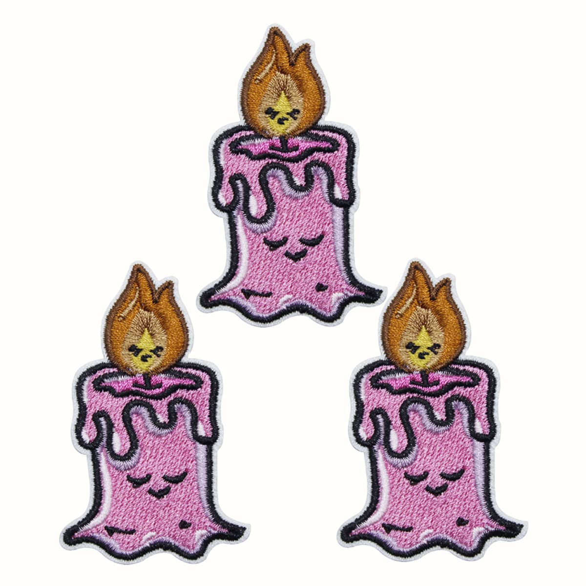 U-Sky3 Pieces Sew or Iron on Patches Pink Candle Design Iron Patches for Clothing Repairing and Decoration, Embroidery Applique Patches for Jackets, Uniforms, Jeans, Vest etc