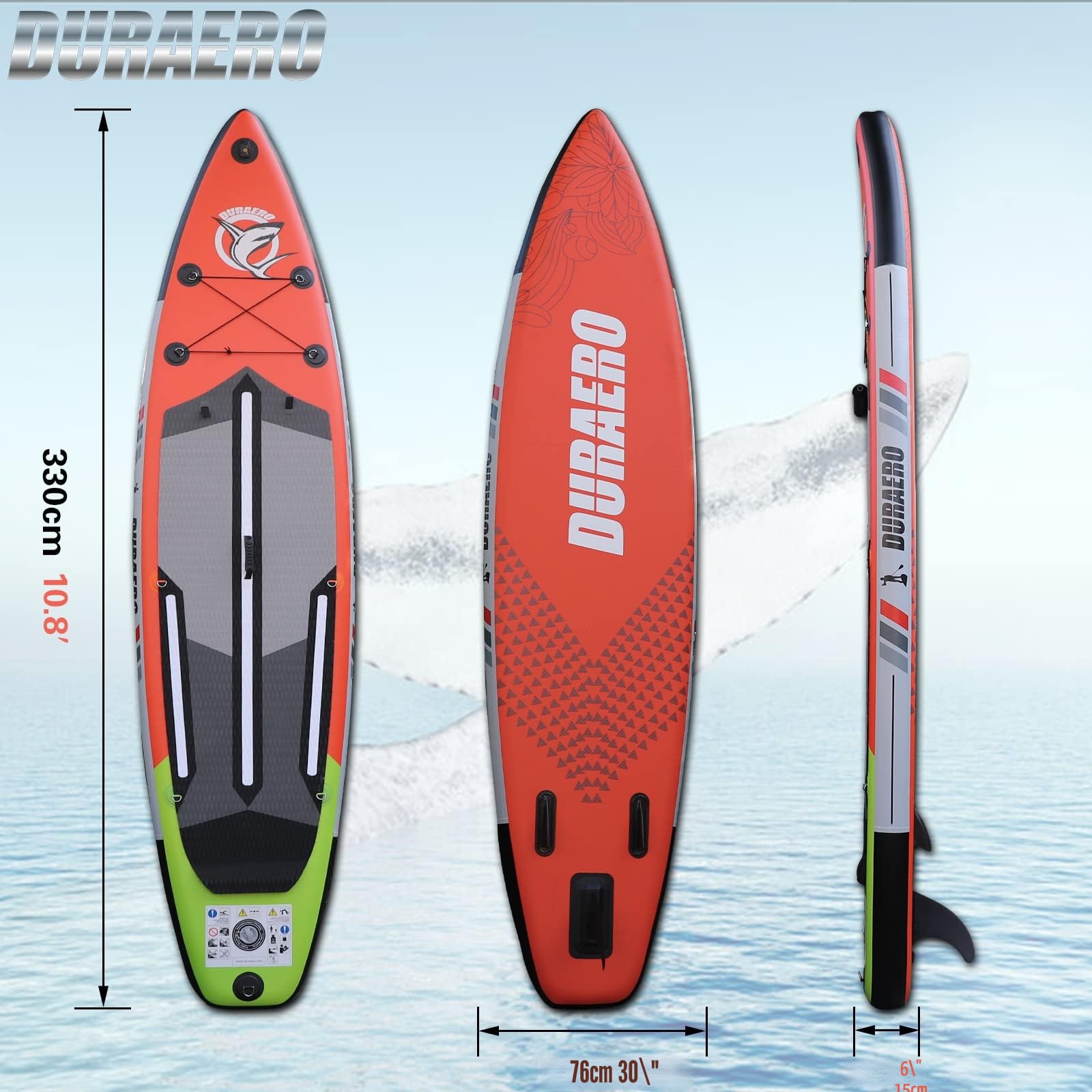 Stand up Paddle Gonflable 330 x 76 x 15 cm, jusqu'à 150 kg, Siège Kayak, Support GoPro, Pad intégré, 3 Ailes, Pagaie réglable, Rouge