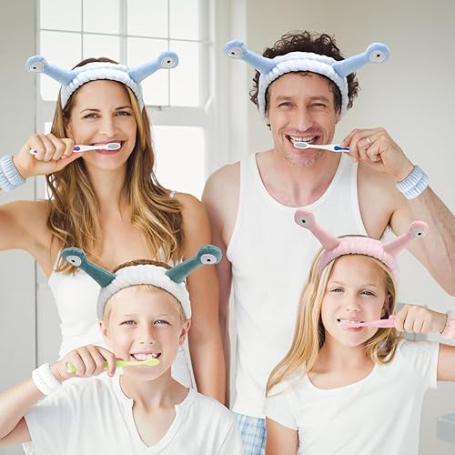 Miniatura 9 de 9 diademas de spa de caracol con muñequeras para lavar la cara, suave forro polar coral, diadema de maquillaje, con lindos animales, elástica, para