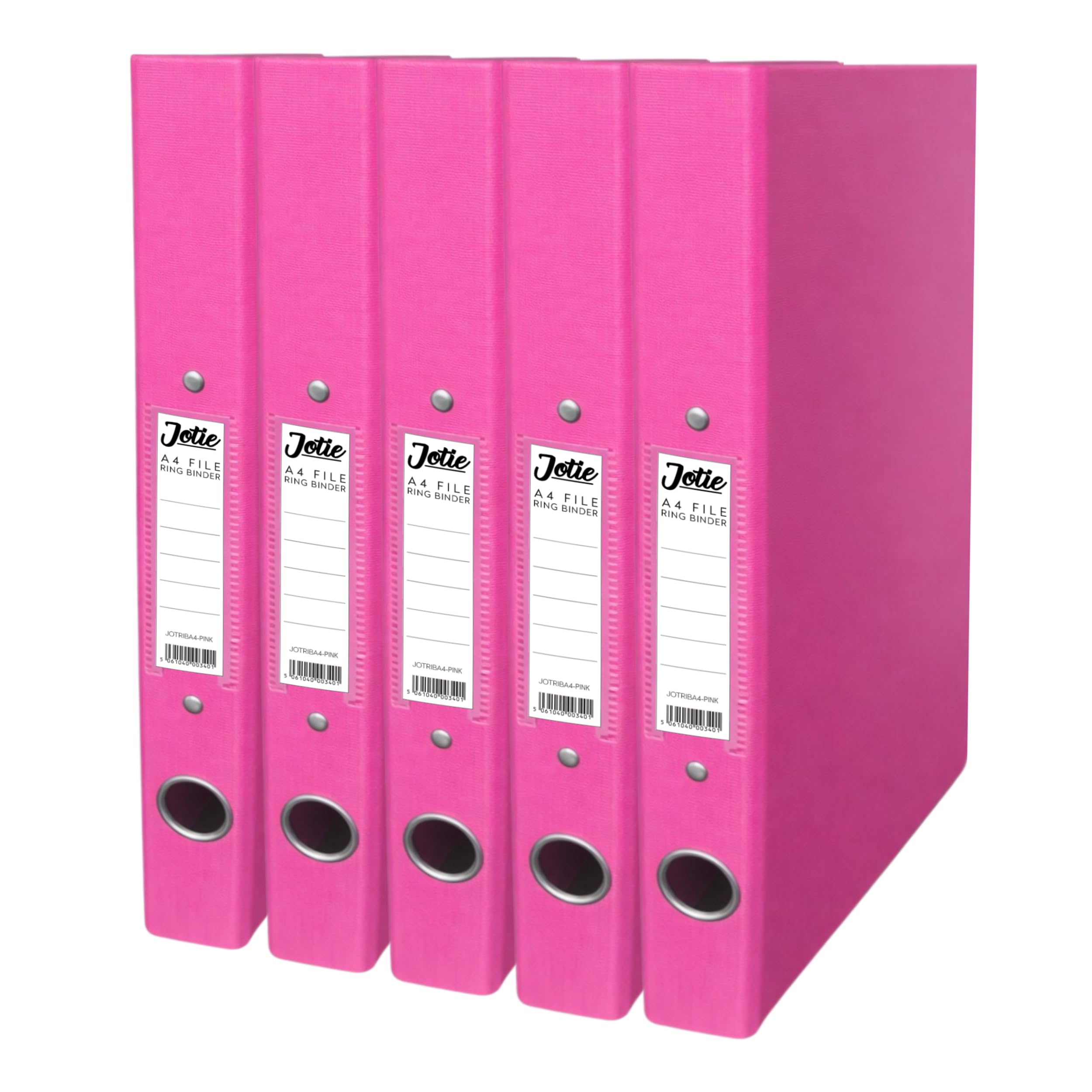 Jotie A4 Ring Binder Folder, Durable 2 Ring A4 Binder for Files & Documents, 40mm Spine, 250 Sheet Capacity, Thumb Hole & Spine Label, Office School File Storage, Pink, Pack of 5