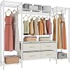 VIPEK V20 Wire Garment Rack Heavy Duty Clothes Rack, Metal Clothing Rack with 6 Shelves, 3 Hang Rods & 4 Fabric Drawers, Compact Freestanding Closet Wardrobe, 56.7 L x 14.6 W x 70.9 H, White