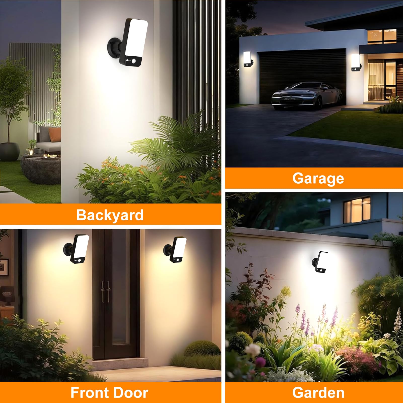 Aplique Exterior Sensor Movimiento, 12000mAh Inalámbrico, 2 Unidad | 422lm Regulable, 3000K-6000K, Mando a Distancia, Luz Roja de Alerta, Rotación 360°, Para Garaje y Jardín