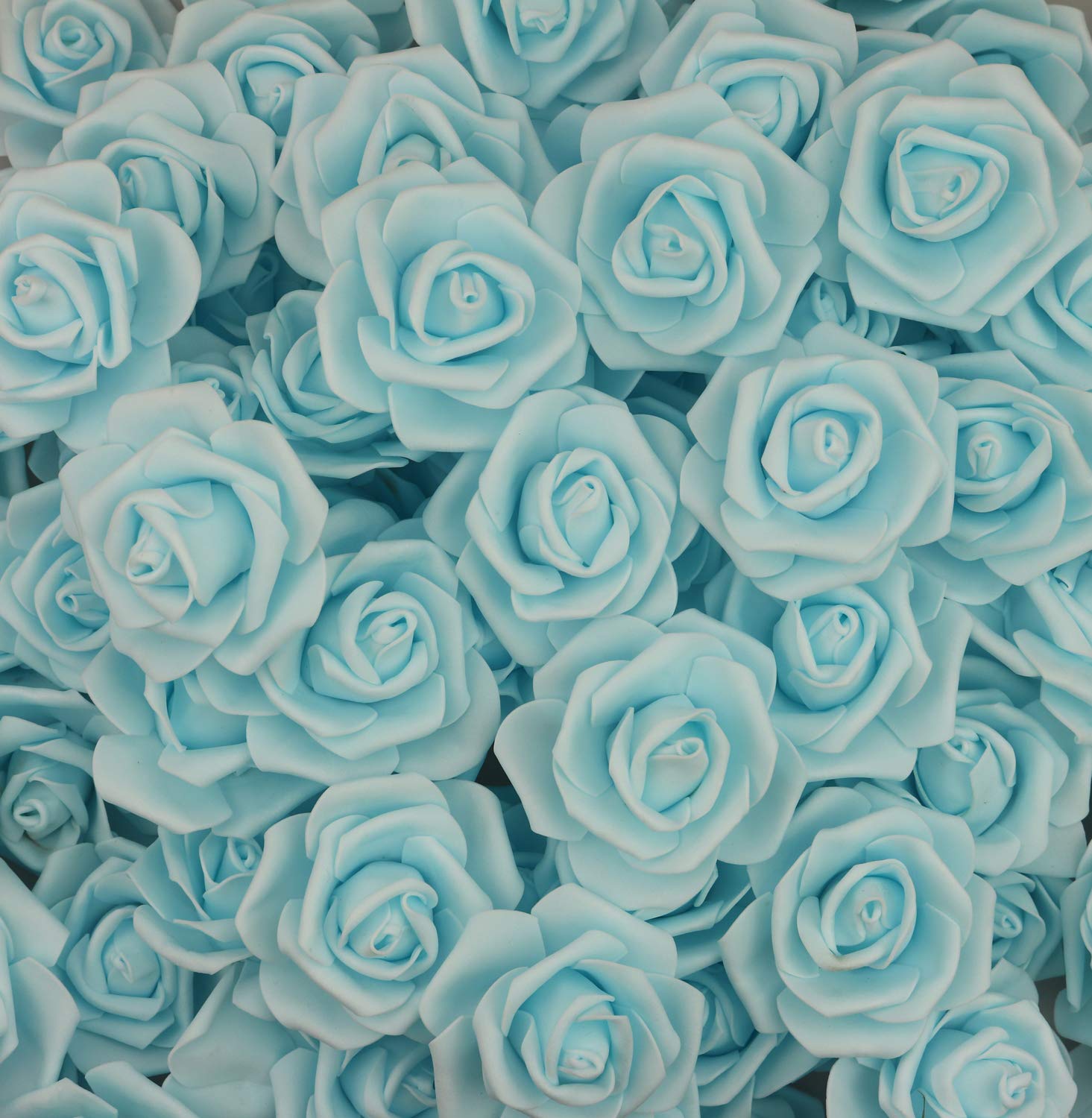 3 x 1.6 x 3 inches 100pcs DIY Real Touch 3D Artificial Foam Rose Head Without Stem for Wedding Party Home Decoration (100pcs, Sky)