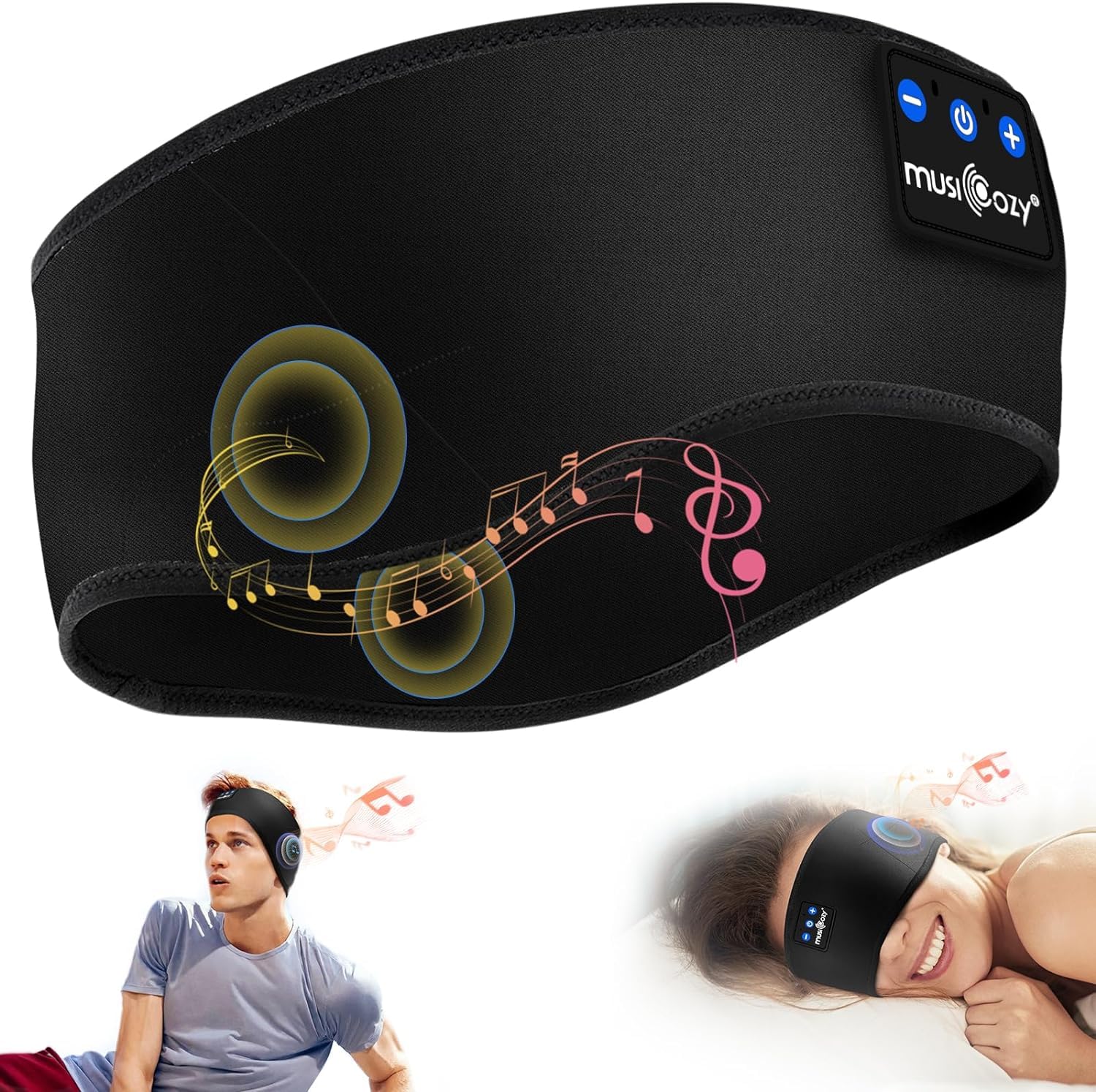 MUSICOZY Schlafkopfhörer, Bluetooth 5.4 Schlafkopfhörer, Stirnband, Sportkopfhörer mit 16+ Stunden Musikwiedergabe,Kopfhörer zum Schlafen,Entspannen,Yoga,Reisen