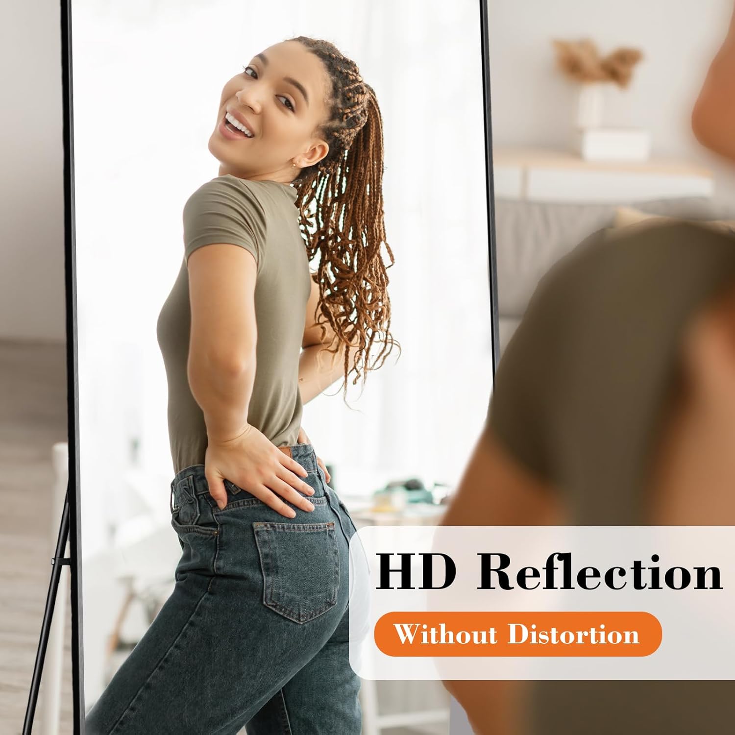 DUMOS Full Length Mirror with Stand 64"x21" Floor Standing Aluminum Frame for Bedroom Body Hanging Leaning Modern Simple Home Decor Shatter-proorf Nano Glass for Wall Living Room Cloakroom Black - Image 6