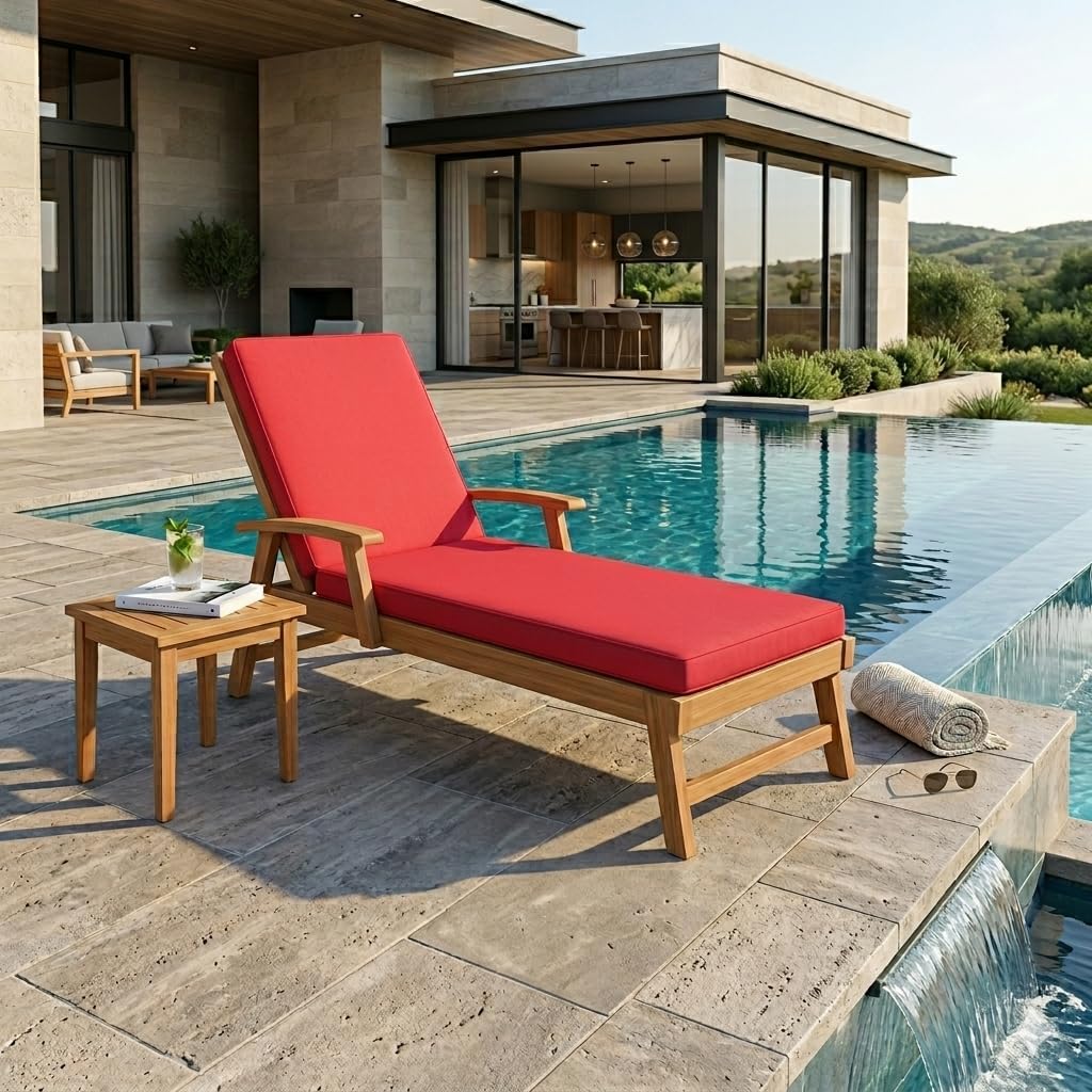Sun Lounger WATERPROOF FOAM CUSHIONS Garden Sunlounger Cushions - Removeable Cover - Garden Recliner Cushion Chair Seat Pads Sunbed Cushion for Indoor Outdoor Patio Yard Beach (Red)
