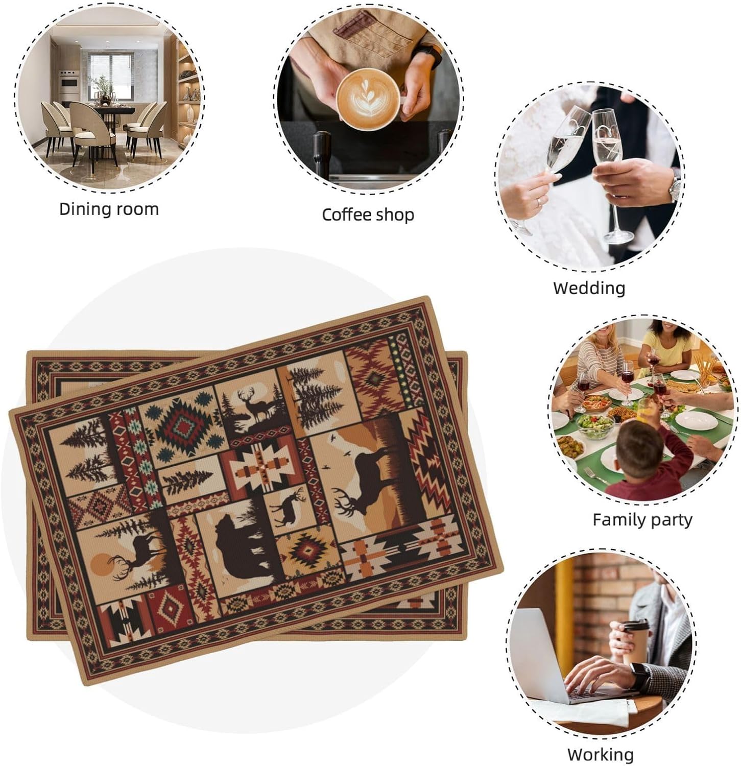 Brown Black Rustic Wildlife Oven Mitts and Pot Holders Sets of 3 & Rustic Brown Wildlife and Tribal Pattern Linen Placemats Set of 4