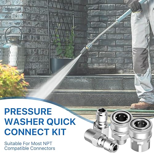 Miniatura 7 de Akamino Juego de 4 acopladores NPT para lavadora a presión de 38 pulgadas, kit de conexión rápida, accesorios de conexión rápida macho y hembra de