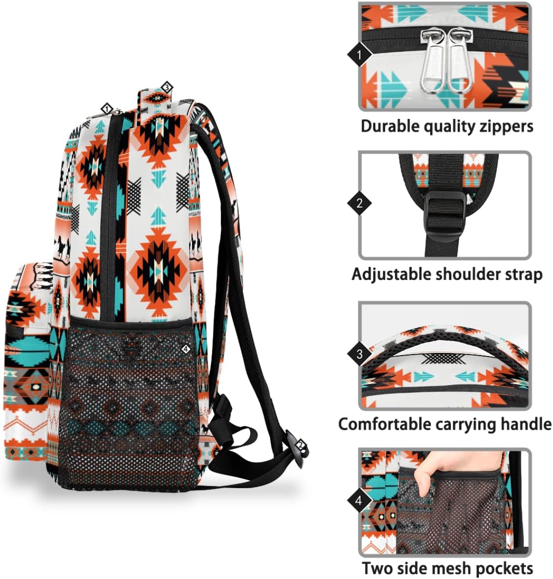 Aztec Backpack for School, Ethnic Western Style Running Horse Laptop Backpack Water Resistant Bookbag for Casual Travel Hiking Camping Outdoor Daypack Shoulder Bag for Teenager Boys Girls Kids - Image 7
