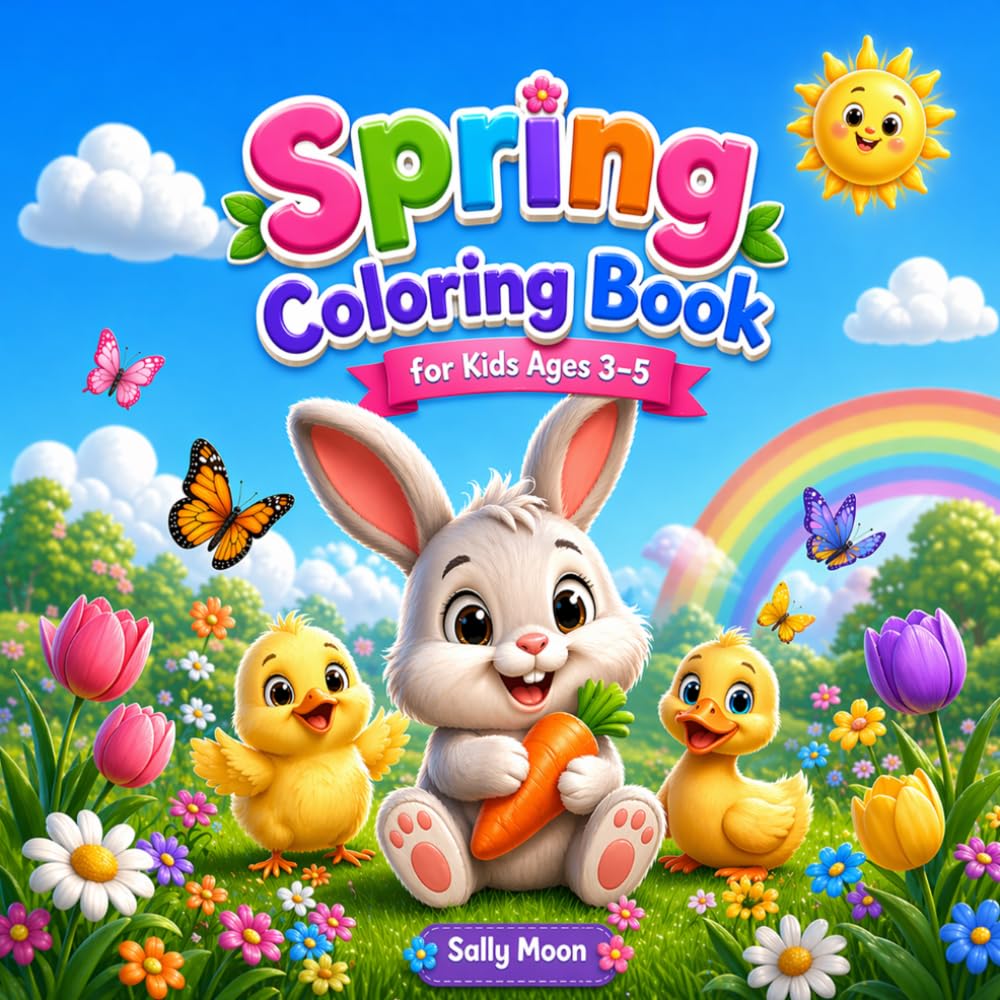Spring Coloring Book for Kids Ages 3–5: Cute Animals, Flowers, Easter Eggs and Fun Spring Scenes for Toddlers and Preschoolers