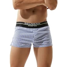 SEOBEAN Mens Sexy Low Rise Stripe Boxer Trunks Shorts 80503