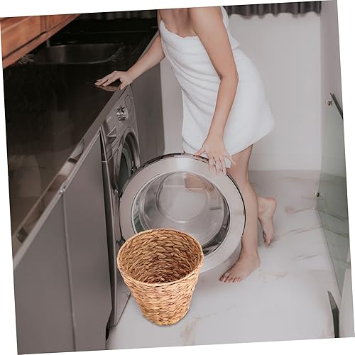 Miniatura 5 de Cesta de basura tejida de ratán, cesta de basura para oficina, cesta de almacenamiento de jacinto, cesta de basura tejida con paja, cesta de