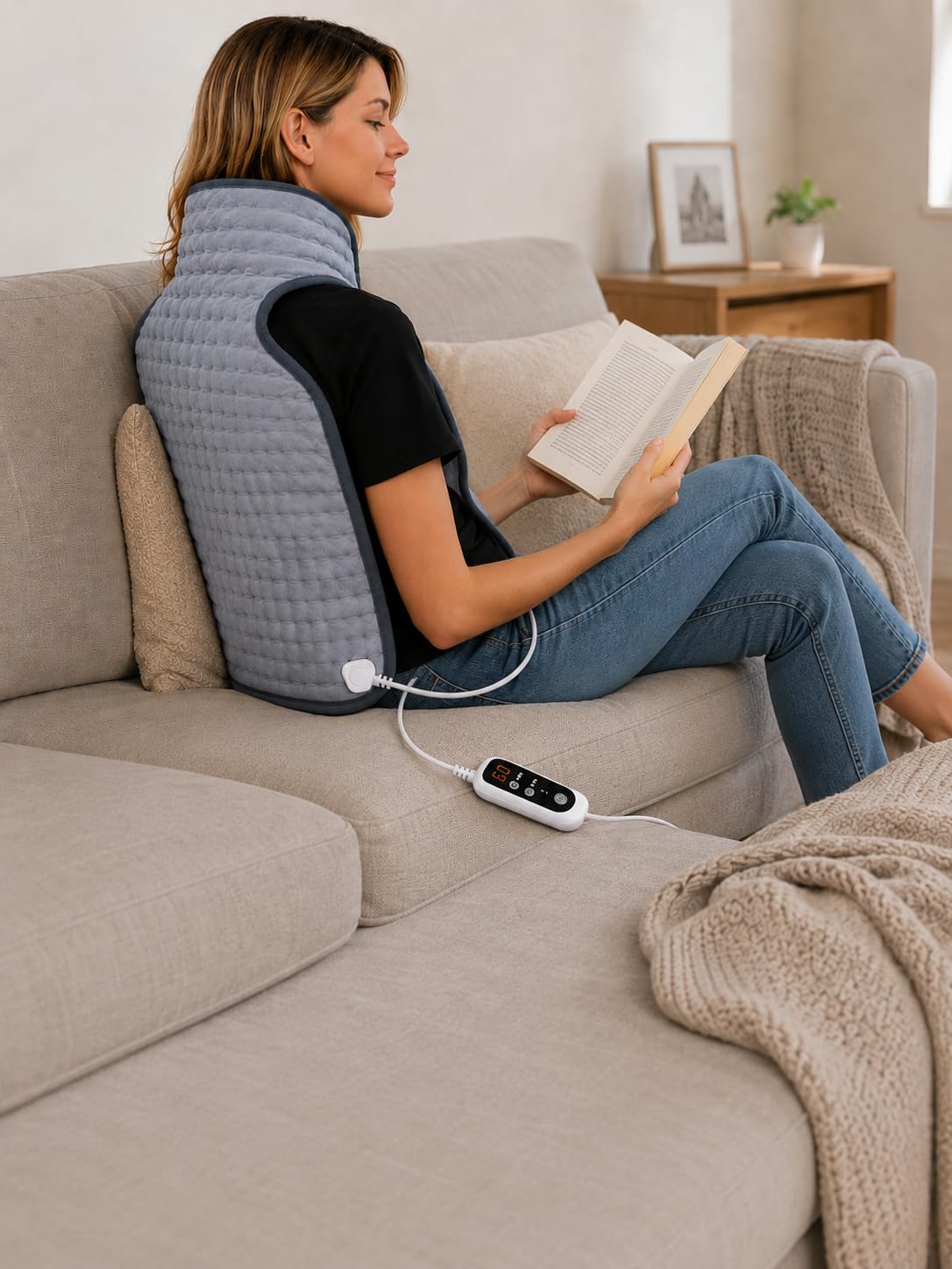 Odessey Heated Back Neck and Shoulder Wrap – Electric Heating Jacket with Digital Temperature Display (20°C-80°C) – Adjustable Velcro Closure & High Collar – Fast-Heating Lightweight Thermal Pad for Pain Relief — Amazon image 7