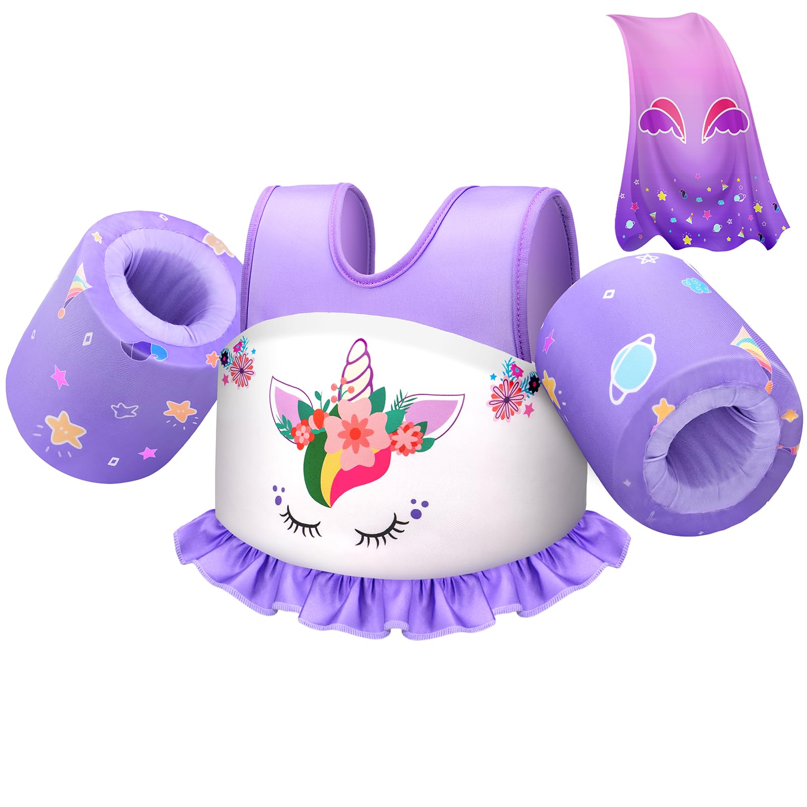 Chaleco de Natación para Niños con Capa, Tirantes Ajustables, Abuytwo Chaleco Flotador con Brazalete para Bebes de 2-7 Años Niños y Niñas Chaleco Flotantes Entrenamiento, 10-23 kg