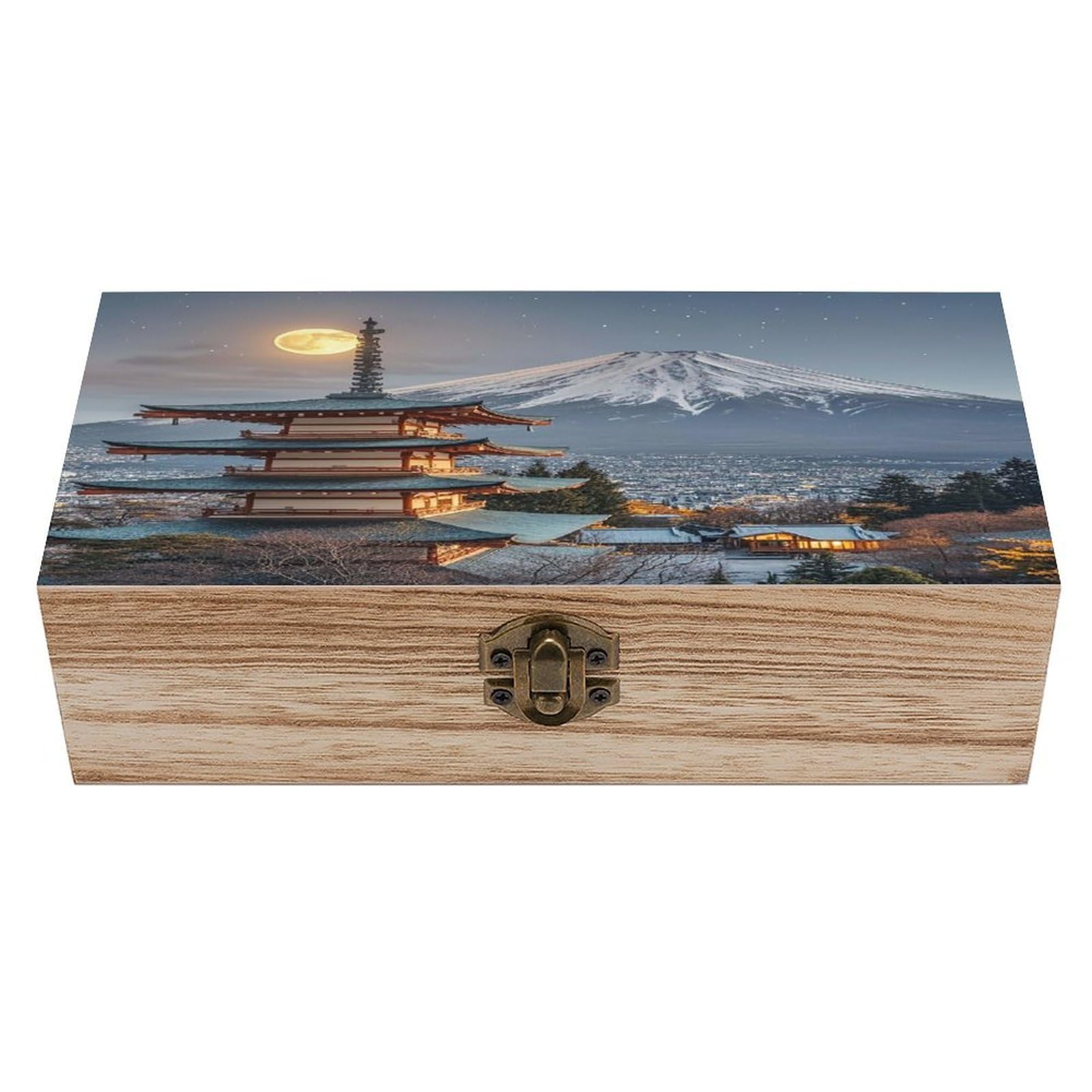 LZQPOEAS Yokohama Moon Wooden Box Storage Space to Organize Jewelry in A Beautiful Small Storage Box Decorative Card Boxes Memory Treasure Boxes for Crafts And Photo Storage