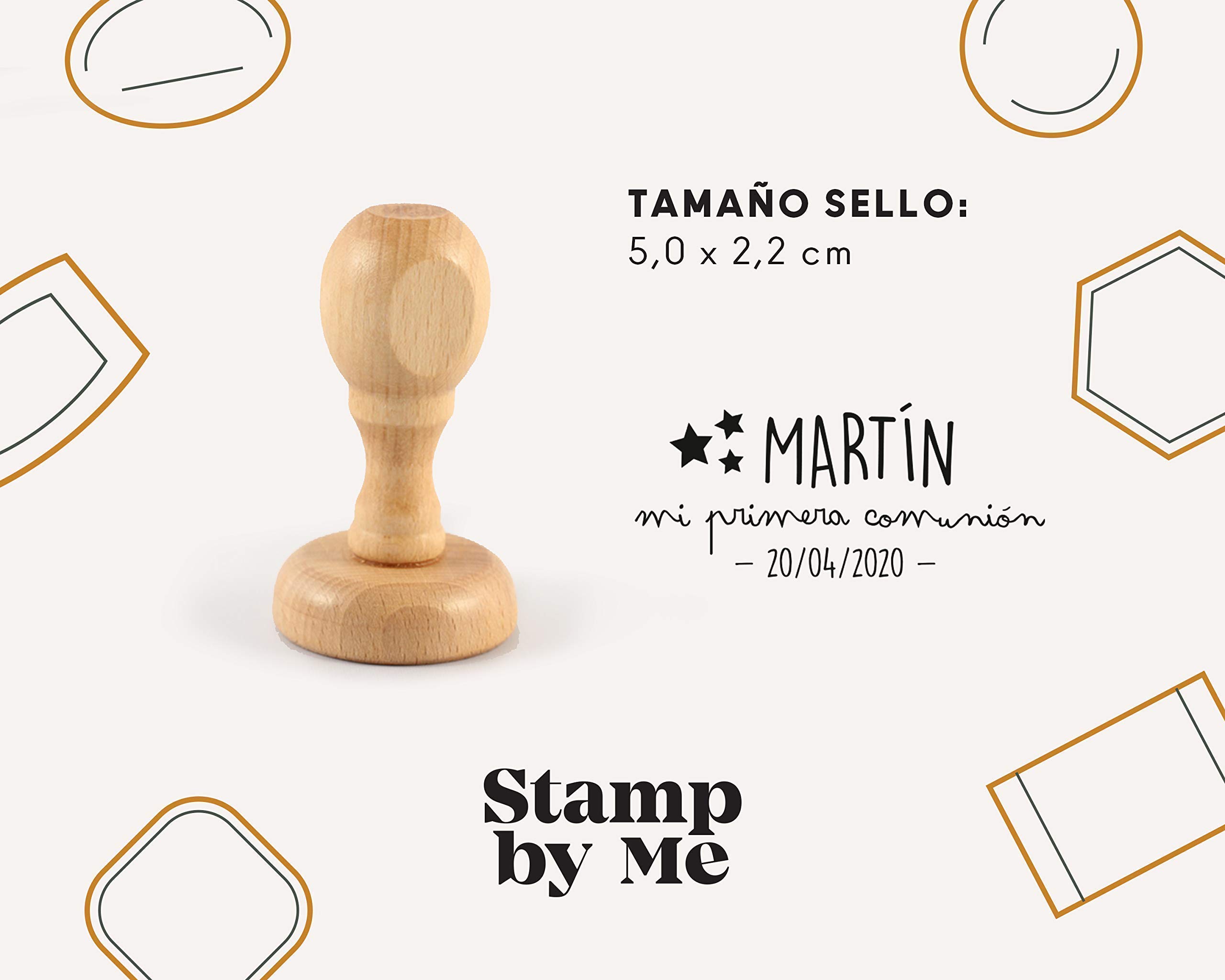 Stamp by Me | Sello Personalizado para Comunión | 4 Diseños | Sello de Madera | Sello de Comunión | Ideal para los Sobres e Invitaciones | Con Tampón de Tinta Opcional | Nombre y Fecha | Estrellas