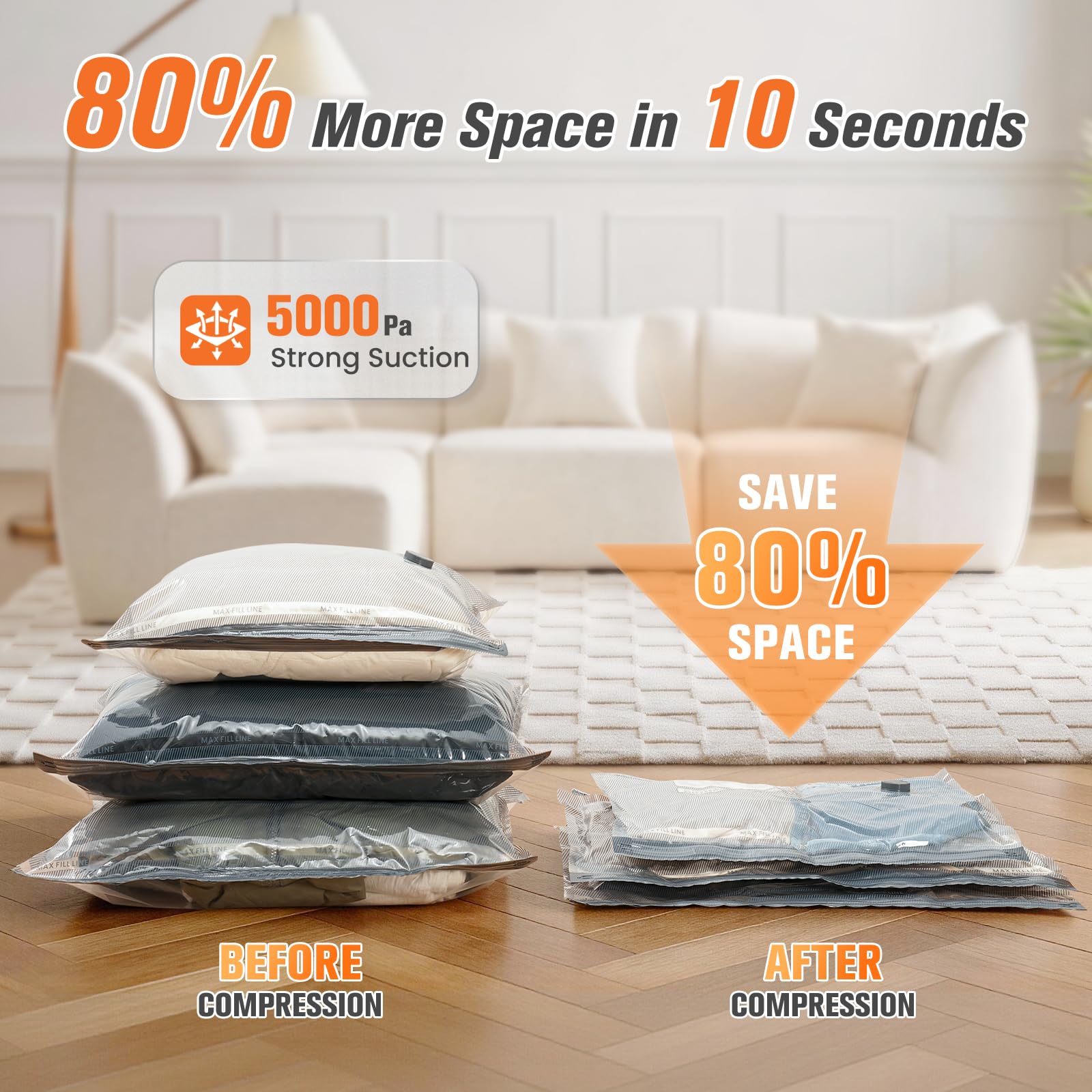 Lot de 15 sacs de rangement sous vide pour voyage avec pompe sans fil, sacs économiseur d'espace pour vêtements, sacs d'emballage de compression pour bagages, 15 tailles combinées