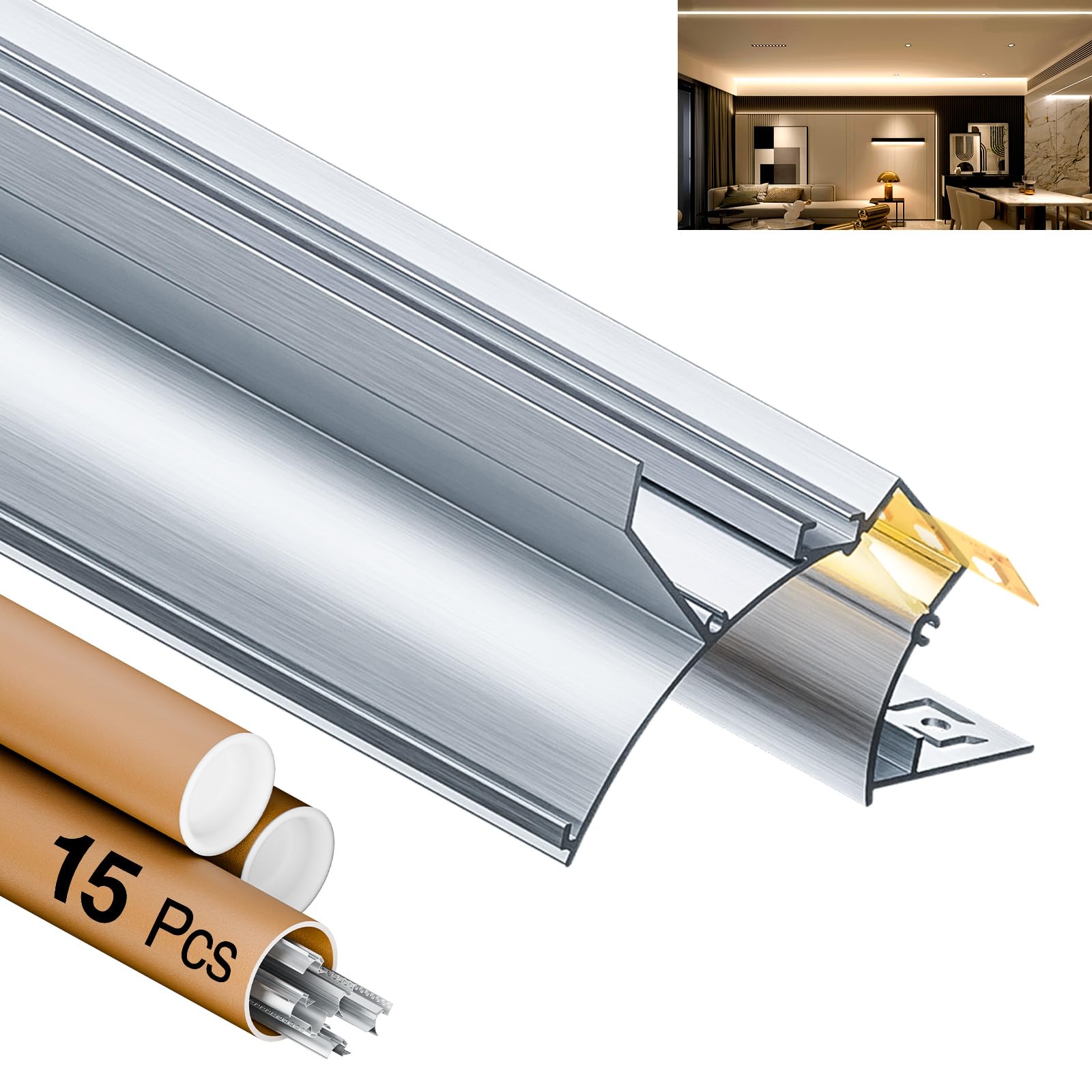 Profilo a LED Alumino 2 m x 15 (30 m) per strisce LED fino a 19,7 mm, lunghezza 2000 x 90 x 57,7 mm