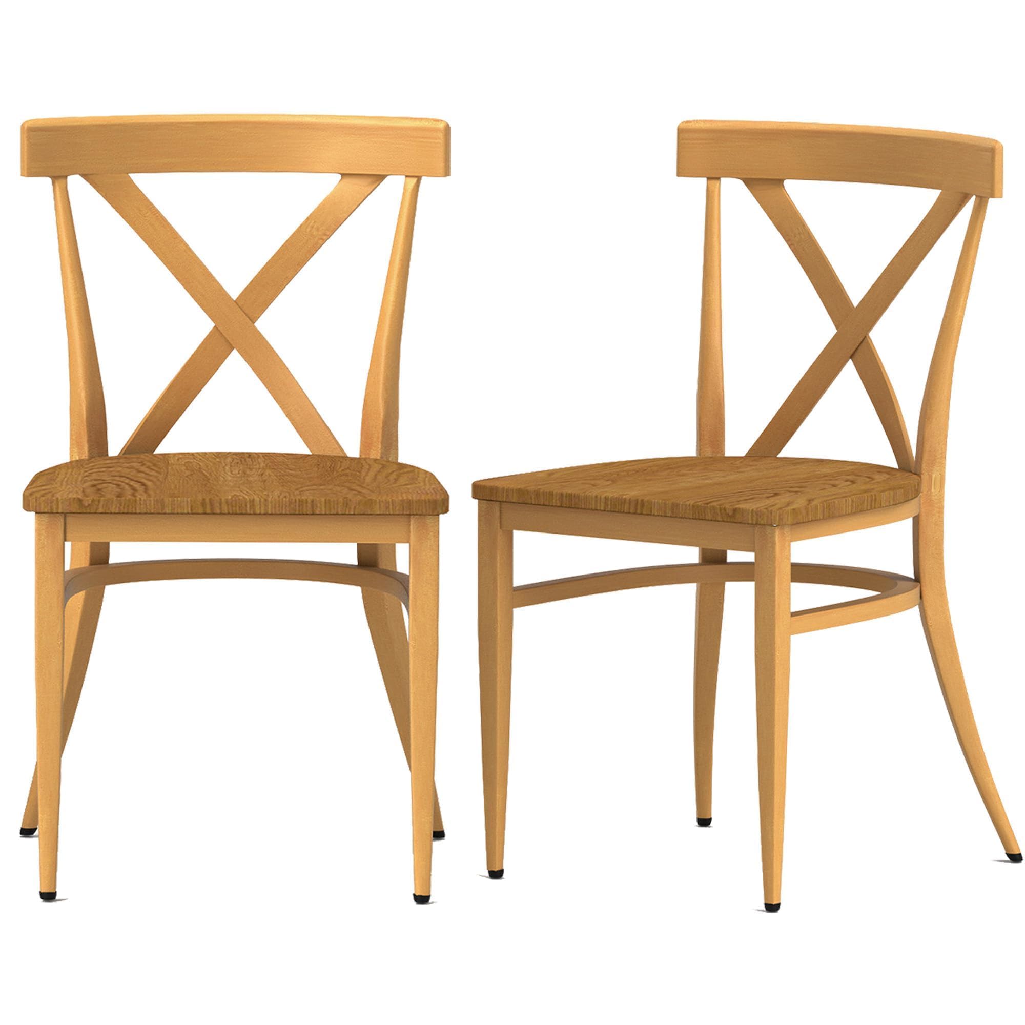 LUCKYERMORE Heavy Duty Metal Dining Chair Set of 2, Commercial Stackable Chair with Wood Seat, Metal Frame, 450 LBS Capacity, for Kitchen, Restaurant, Dining Room, Fully Assembled, X Back, Yellow