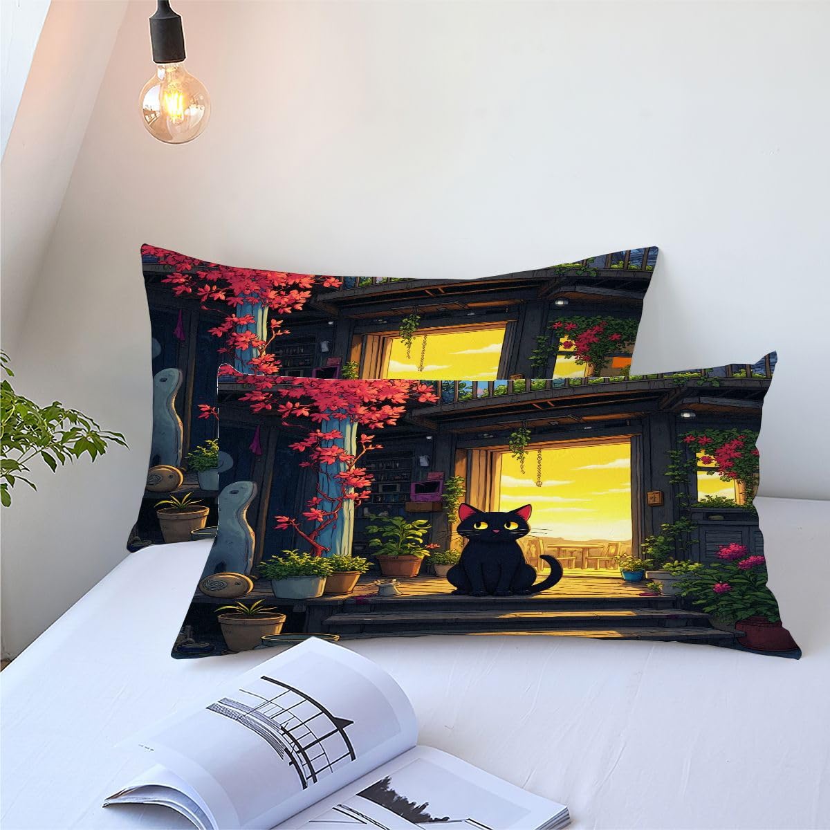 Edredón Nordica Cama 150-220x240 cm Gato Negro de Dibujos Animados, 3 Piezas Juego de Ropa para Adultos, 3D Edredón de Microfibra y 2 Funda de Almohada (220 x 240-50 x 75)
