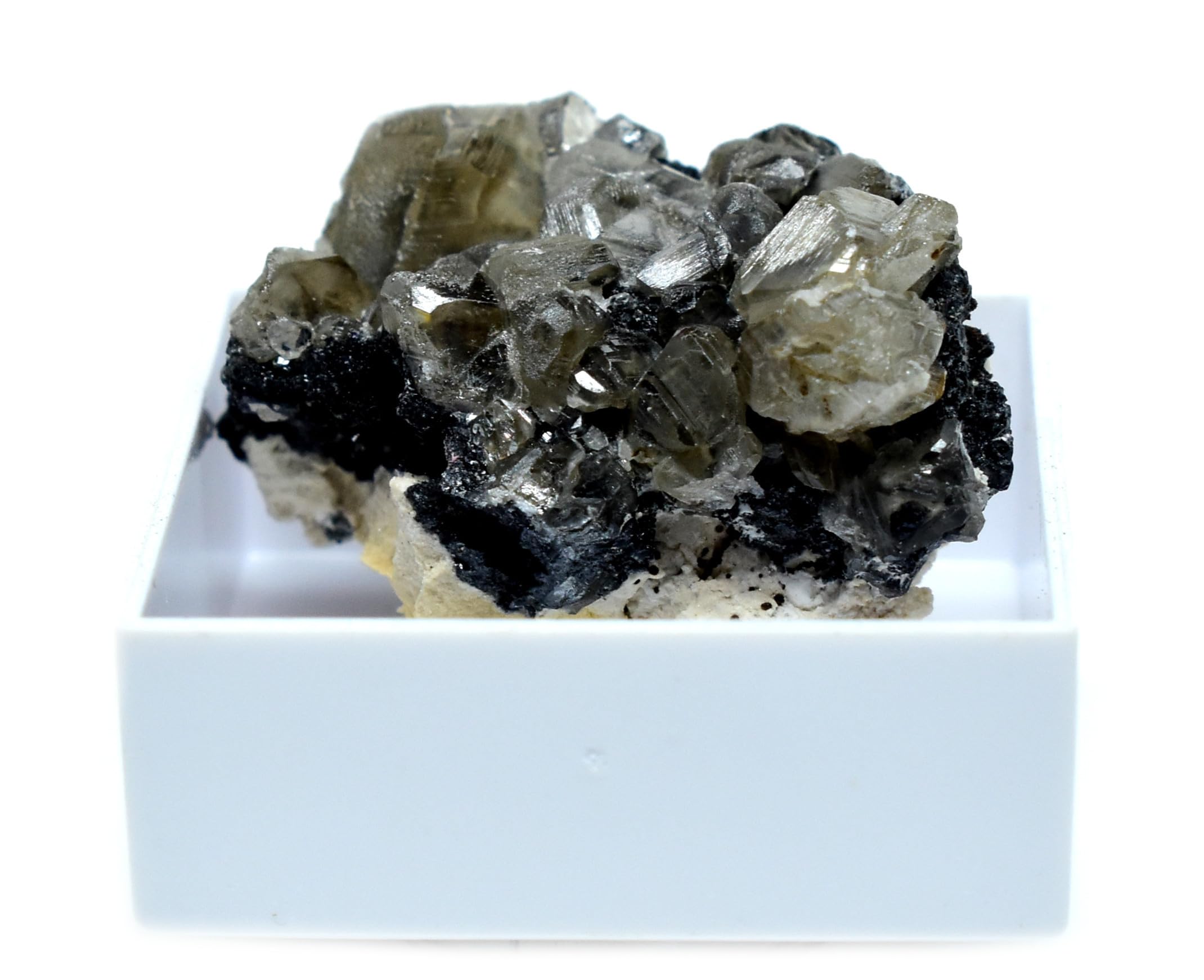 HQRP 1PC Clear Smoky Cerussite Crystals on Galena & Barite Matrix Specimen in Box Natural Sparkling Collectible Gemstone Mineral Rough Cluster Specimen - Morocco