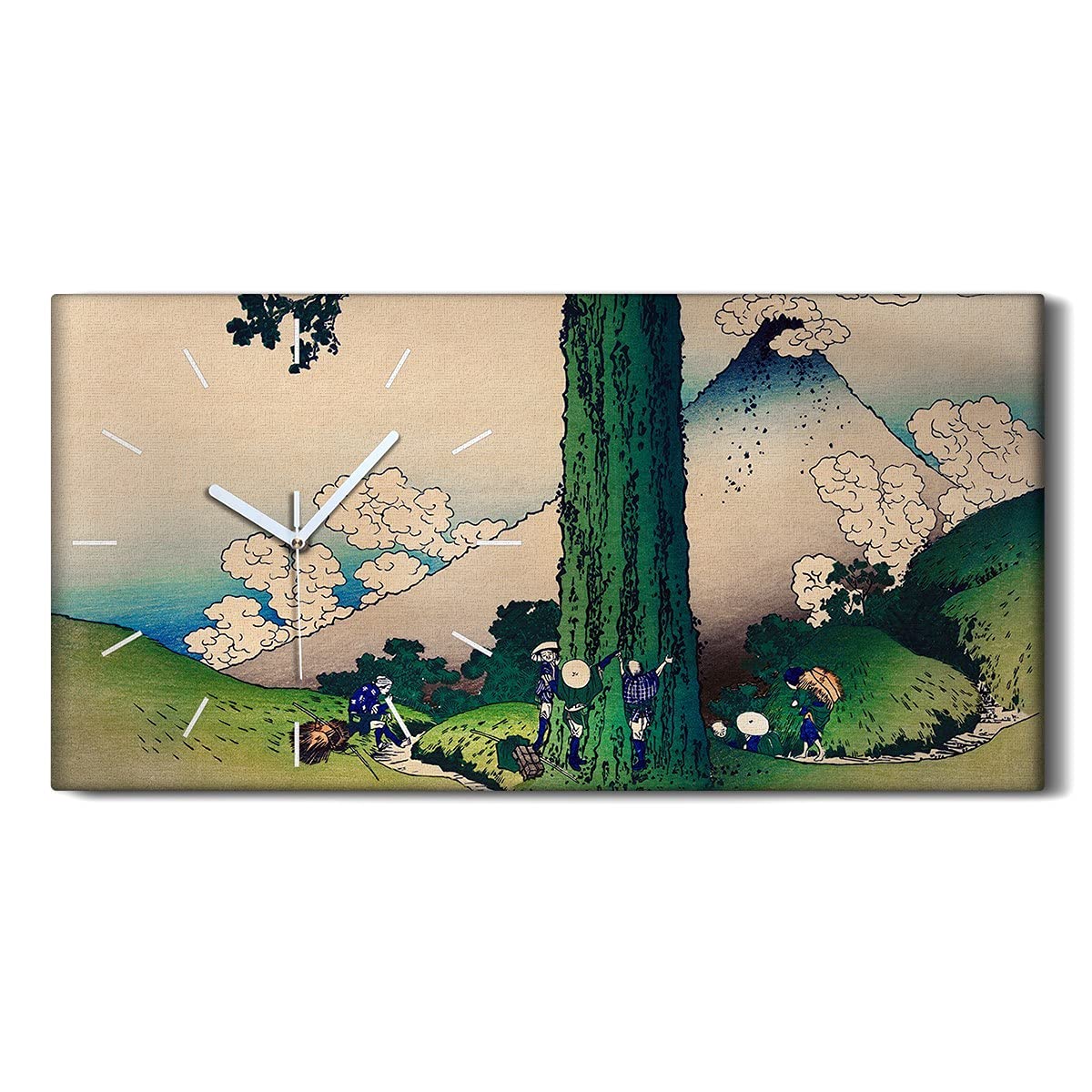 Horloge sur toile salon et chambre motif village de montagne avec aiguilles blanches
