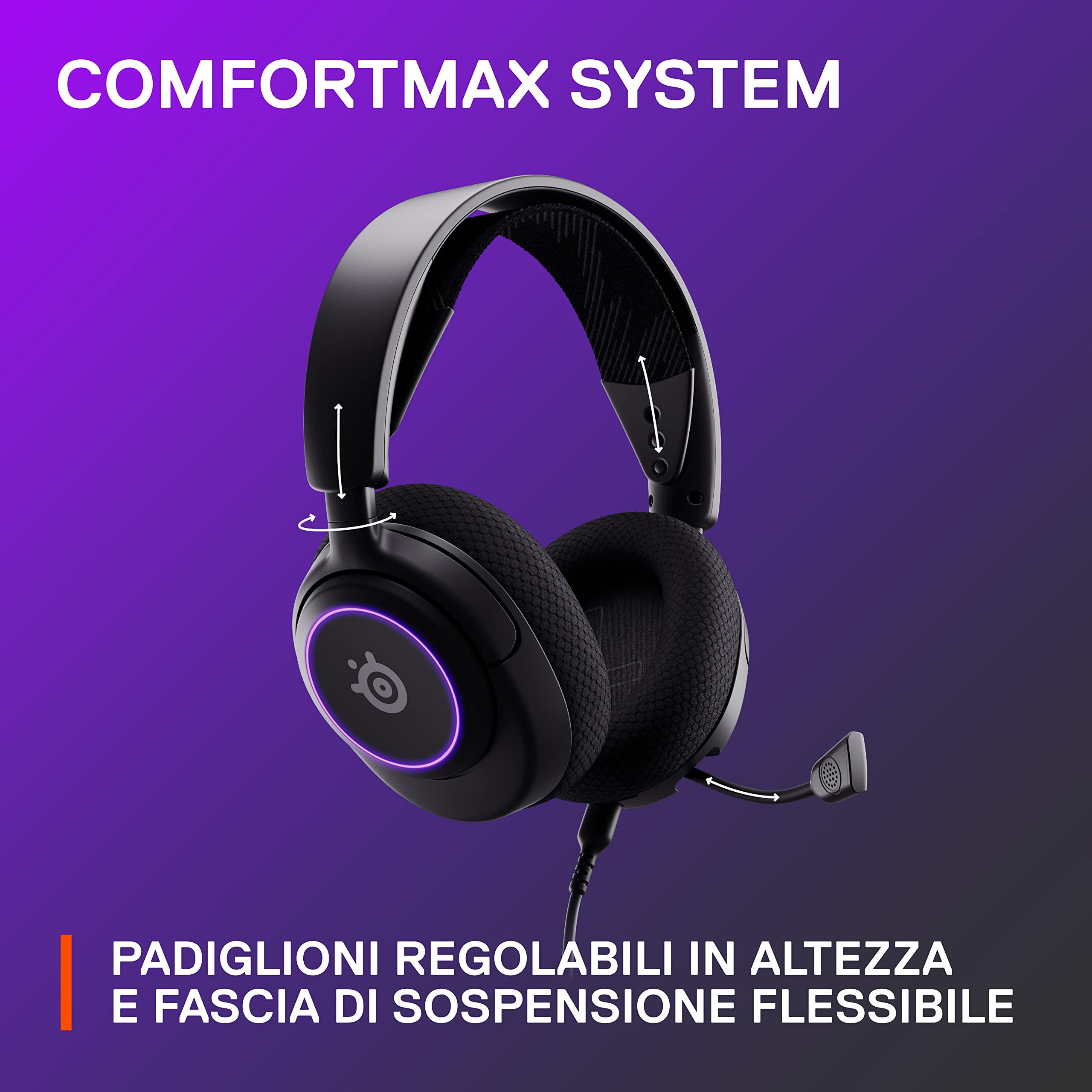 SteelSeries Arctis Nova 3 - Cuffie da gioco multisistema - Driver Hi-Fi - Audio spaziale a 360° - Luci RGB - Padiglioni AirWeave in memory foam - Super leggere - PC, PS5, PS4, Switch