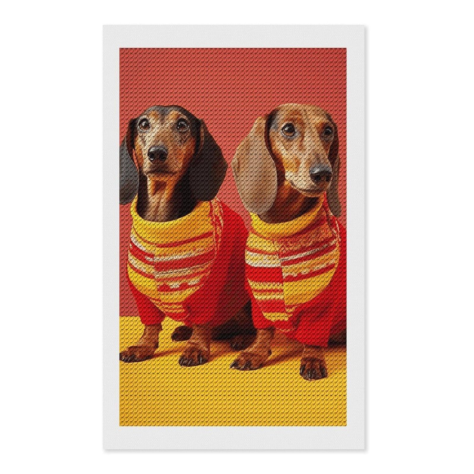Cute Dachshund Diamond Art Kits for Adults, DIY 5D Diamonds Painting Kits for Beginner, Round Full Drill Diamond Dots Painting, Diamonds Pictures Gem Art and Crafts Wall Decor 12"x20"