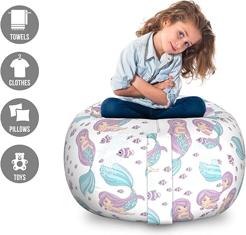 Miniatura 29 de Ambesonne Bolsa de juguetes de almacenamiento para perros, patrón con cachorros de raza pura, Bichon Pug Spitz Dachshund Poodle Shih Tzu, Rosa y