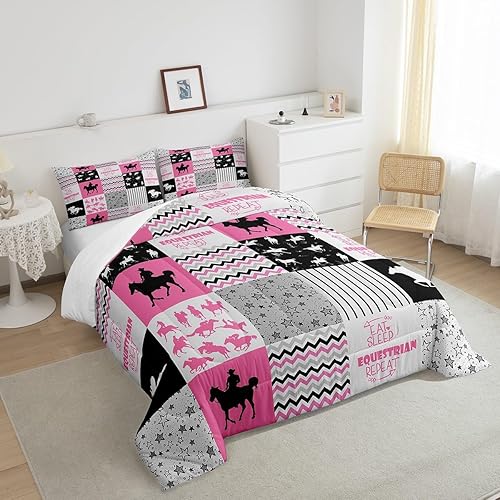 Miniatura 3 de Erosebridal Juego de ropa de cama ecuestre de retazos de búfalo a cuadros de caballo occidental juego de edredón de estrellas galaxias tamaño Queen