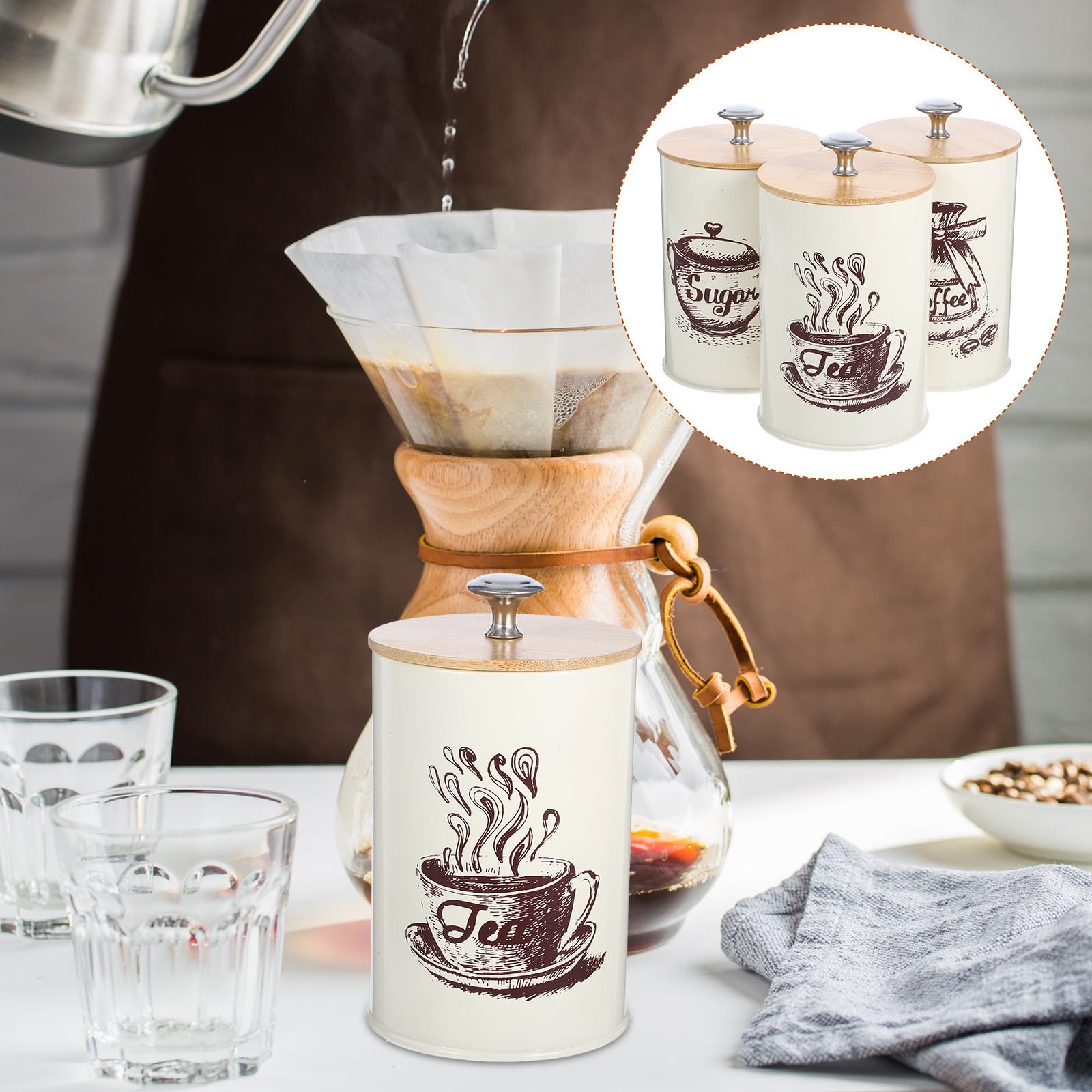 Set di 3 Barattoli Ermetici per Caffè Tè Zucchero con Coperchio