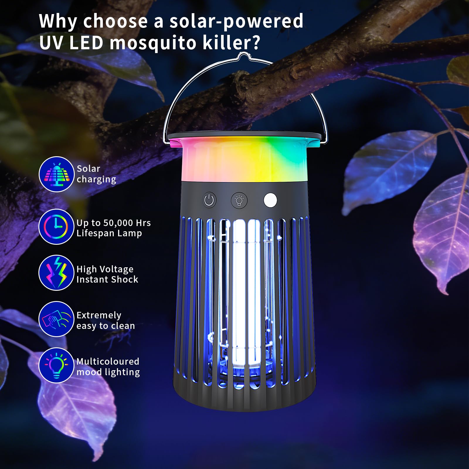 Mosquito Zapper – Trappola per insetti da esterni, 4200 V, ricaricabile, impermeabile, per patio, giardino, campeggio e casa, respinge zanzare, intrappola moscerini della frutta e moscerini