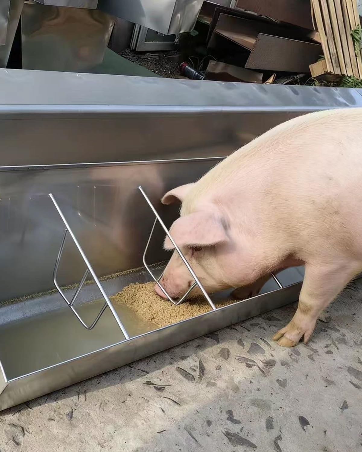 Mangiatoia per suini, in Acciaio Inox Resistente, per 5-10 maiali, abbeveratoio e mangiatoia per Animali da Allevamento, Ciotola per pollame Adulto con divisorio (Confezione da 2, Lunghezza