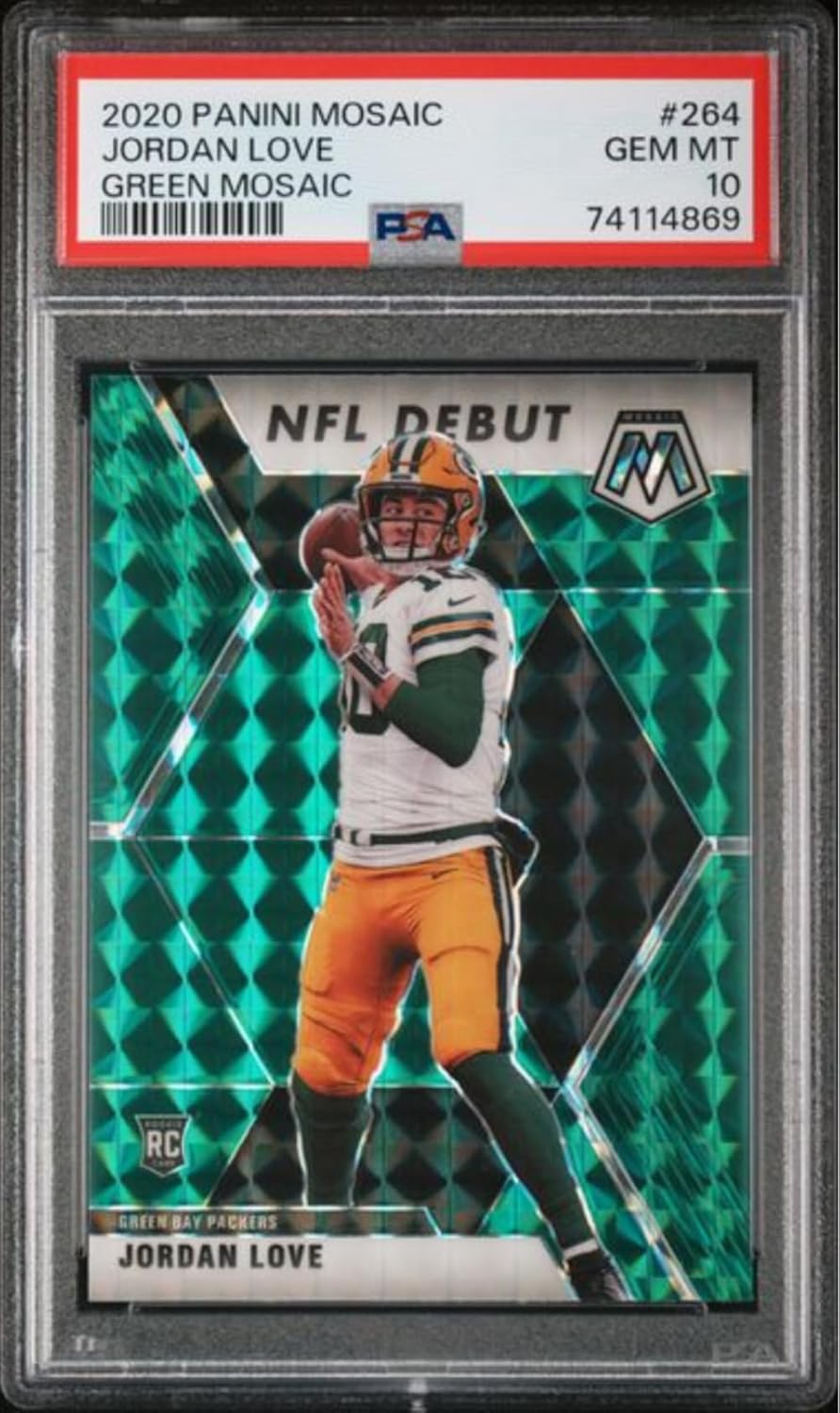 Graded 2020 Panini Mosaic Jordan Love #264 Green Mosaic Rookie RC Football Card PSA 10 Gem Mint