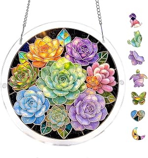 7.48 inch Colorful Succulents Acrylic Puzzle Suncatcher Window Decor