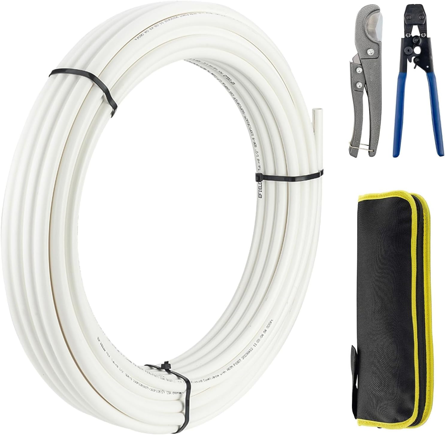 1/2 Inch-100 ft Foskan Red PEX-B Pipe,Water Tubing with a Pipe Cutter,a Crimper Tool & a Canvas Bag